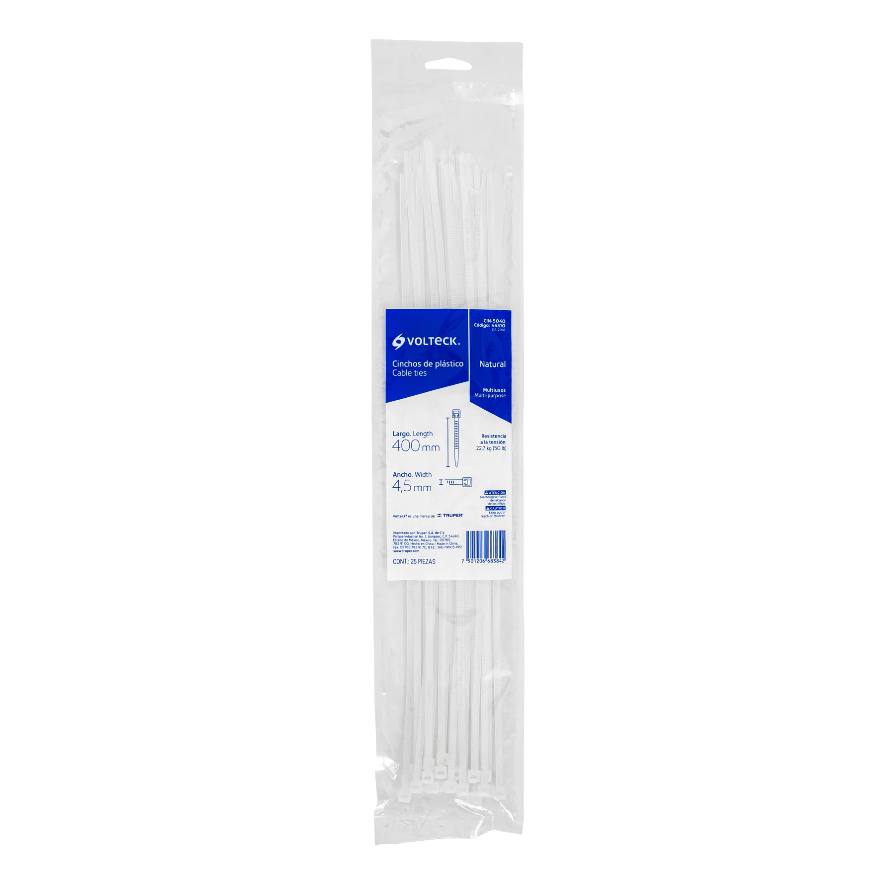 Cincho de plastico Blanco 40 cm Volteck Por bolsa (25 pz)