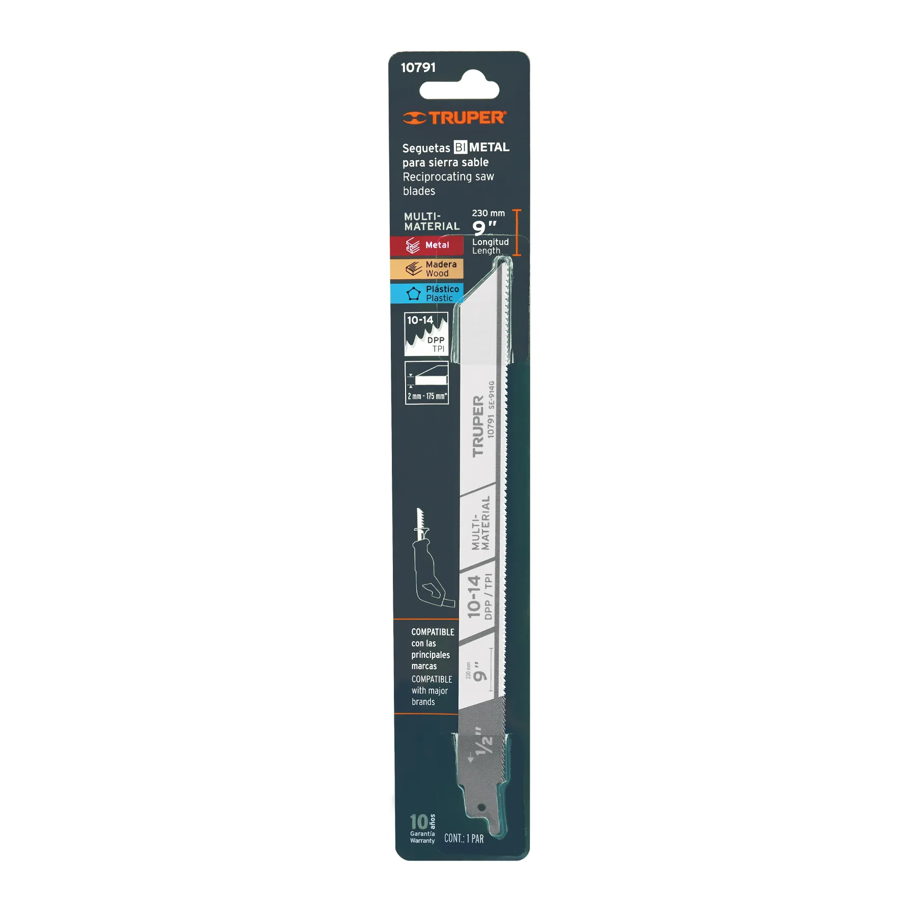 Segueta para sierra sable 9 " Truper Blister ( 2 pz ) Para metal, plastico y madera
