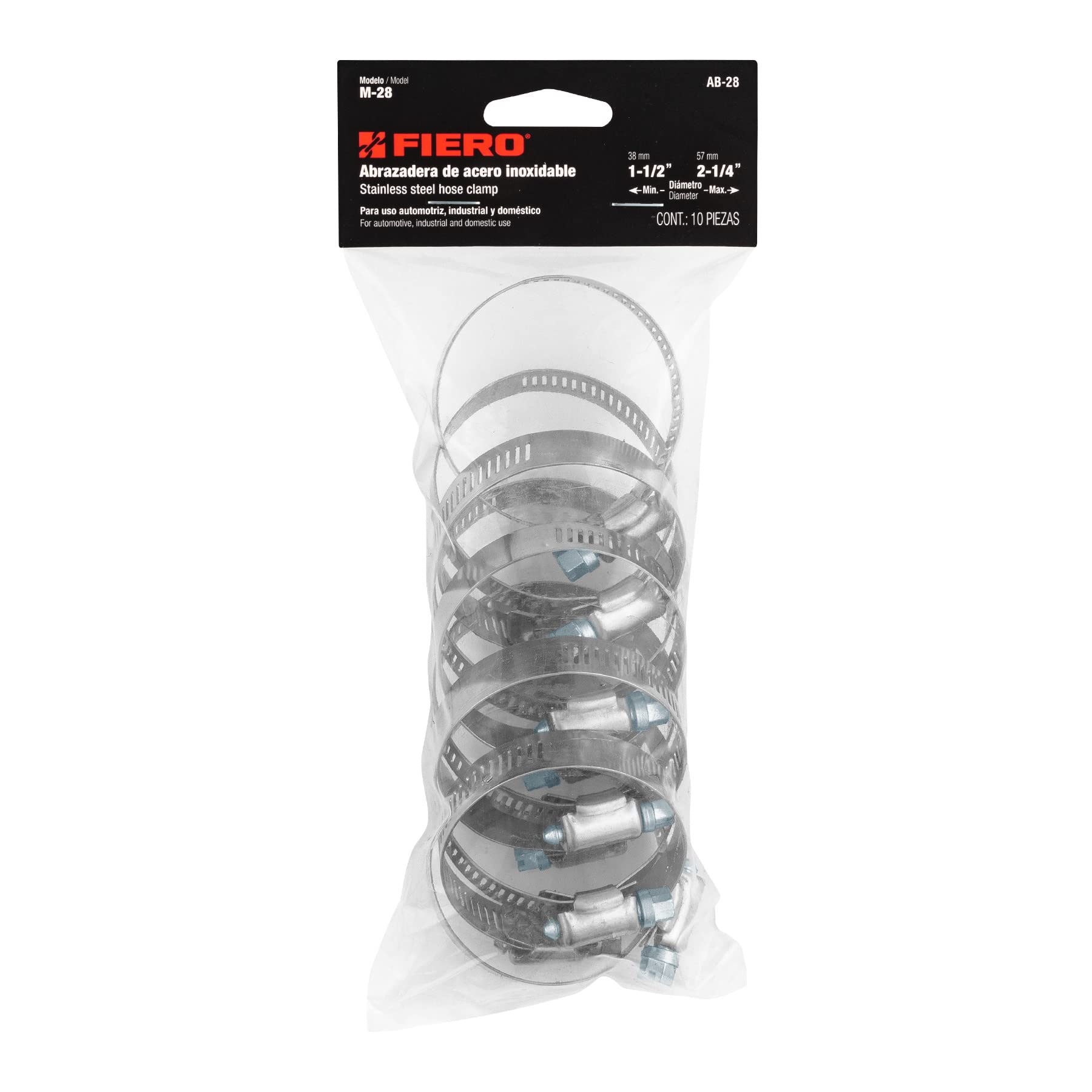 Abrazadera sin fin 1/2 " Fiero 1-1/2 - 2-1/4 " (38 - 57 mm) Por bolsa (10 pz)