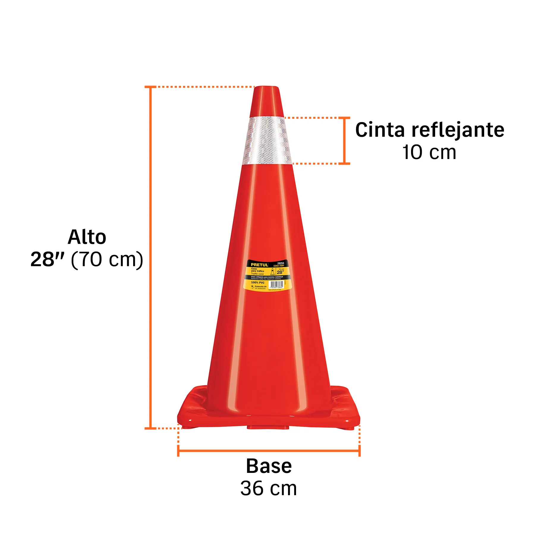 Cono para trafico 70 cm (28") Pretul De pvc