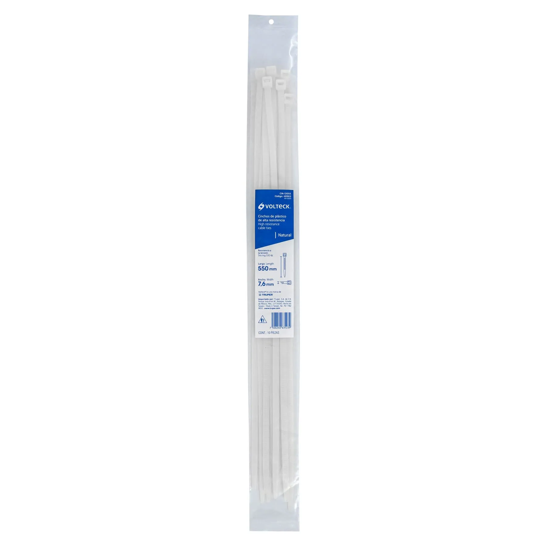 Cinchos de plastico 7.5 mm Blanco 55 cm Volteck Por bolsa (10 pz)