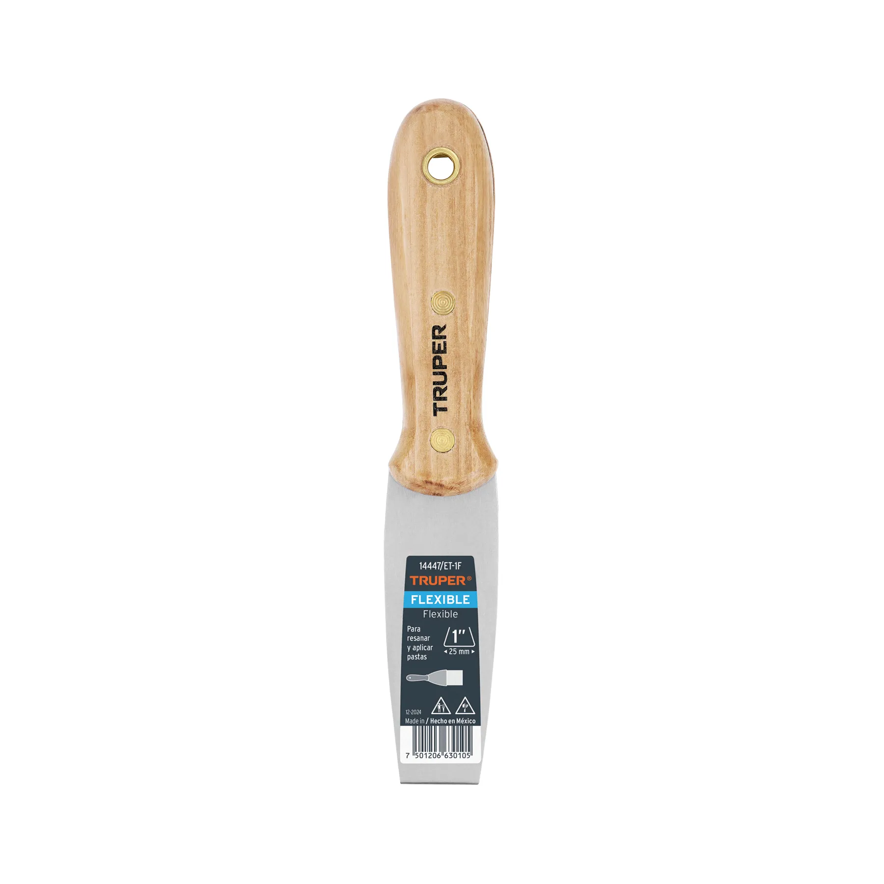 Espatula 1 " Corte recto Truper Hoja de acero Mango de madera Flexible