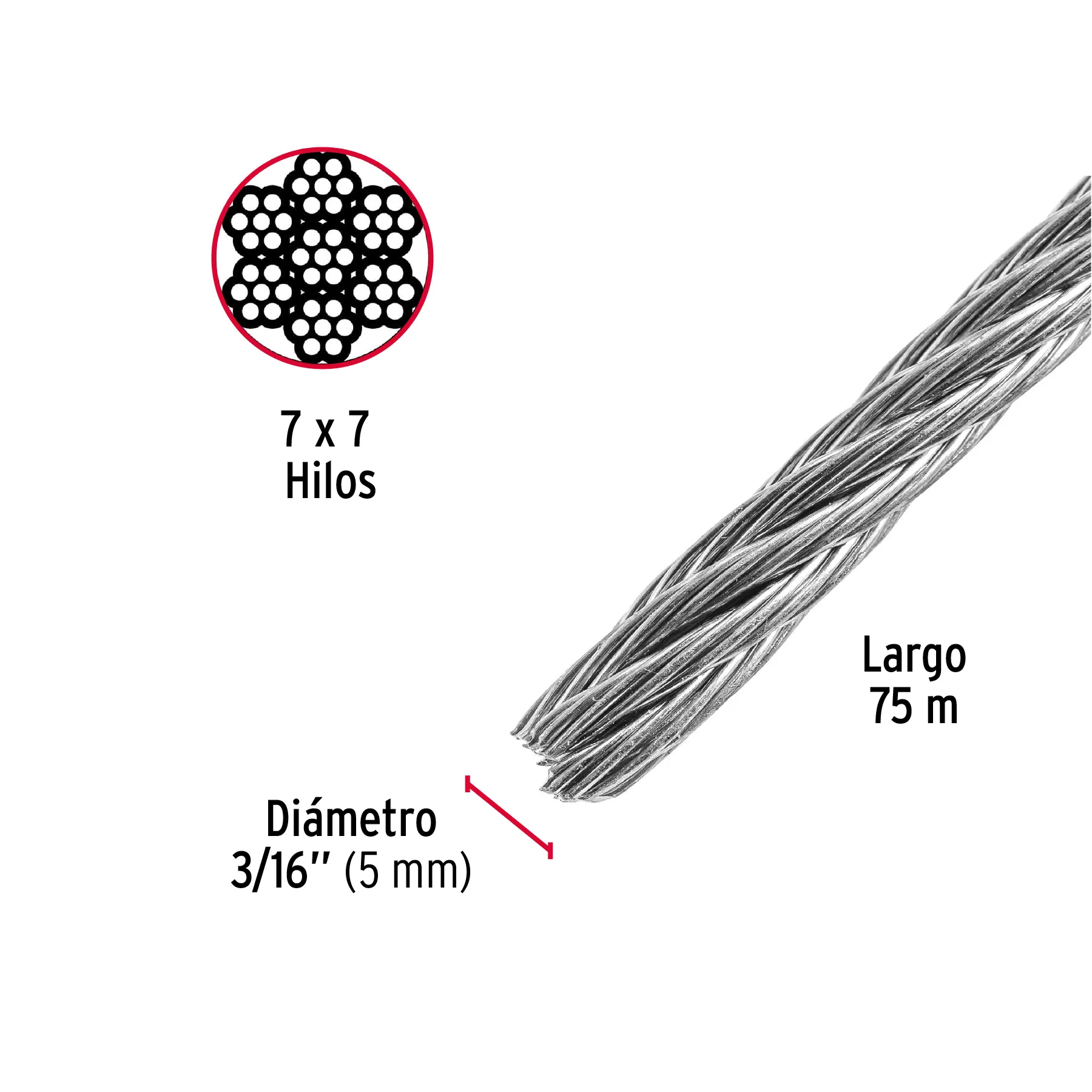 Cable de acero galvanizado 3/16 " (5 mm) Fiero Por metro
