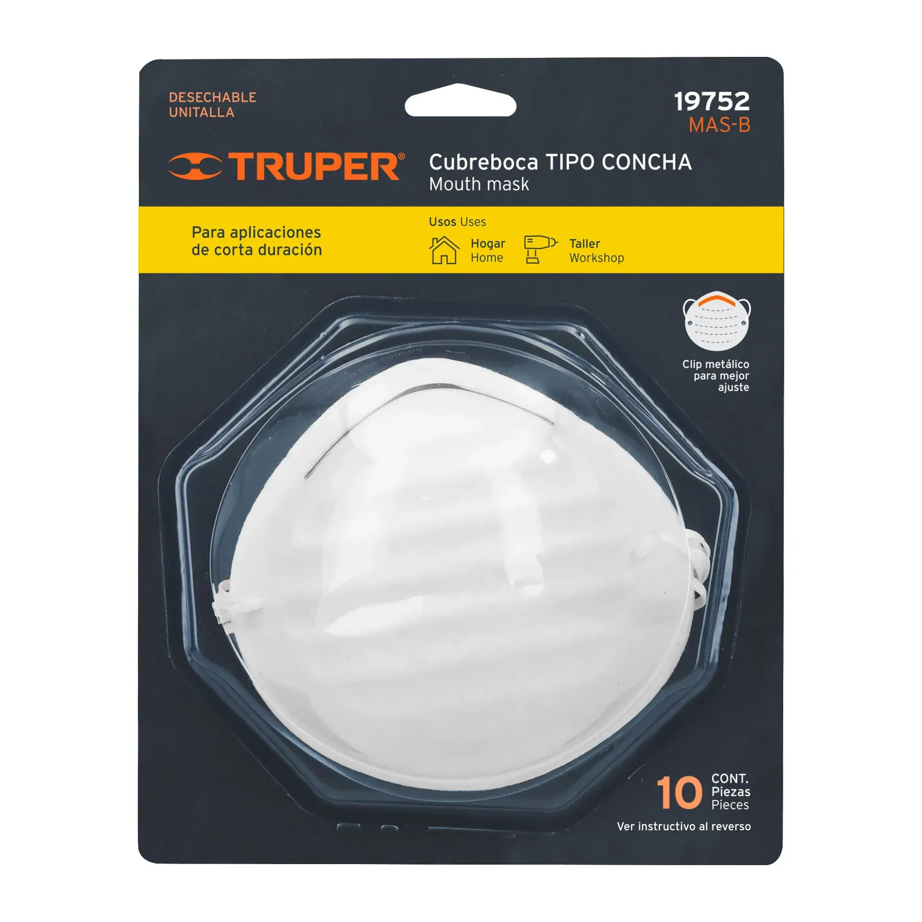 Cubrebocas (Respirador) Blanco Truper Concha Blíster (10 pz)