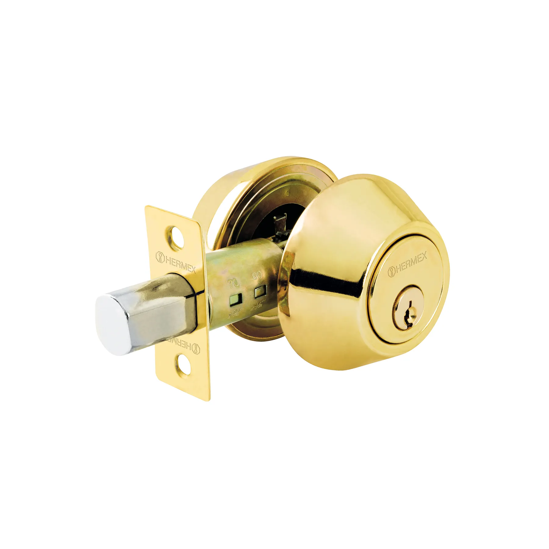 Cerradura de cerrojo Laton brillante Hermex (Basic) Llave tradicional