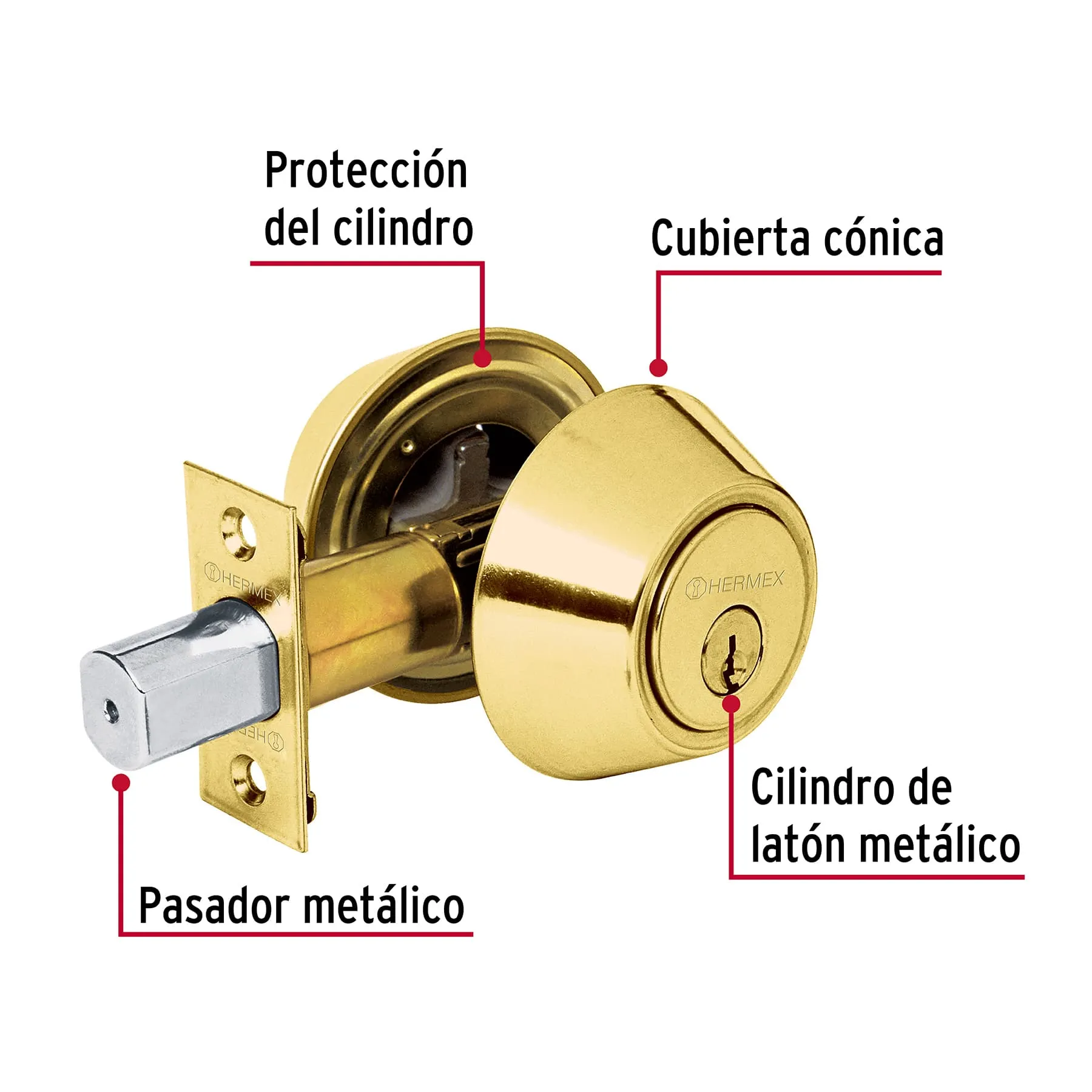 Cerradura de cerrojo Laton brillante Hermex (Basic) Llave tradicional