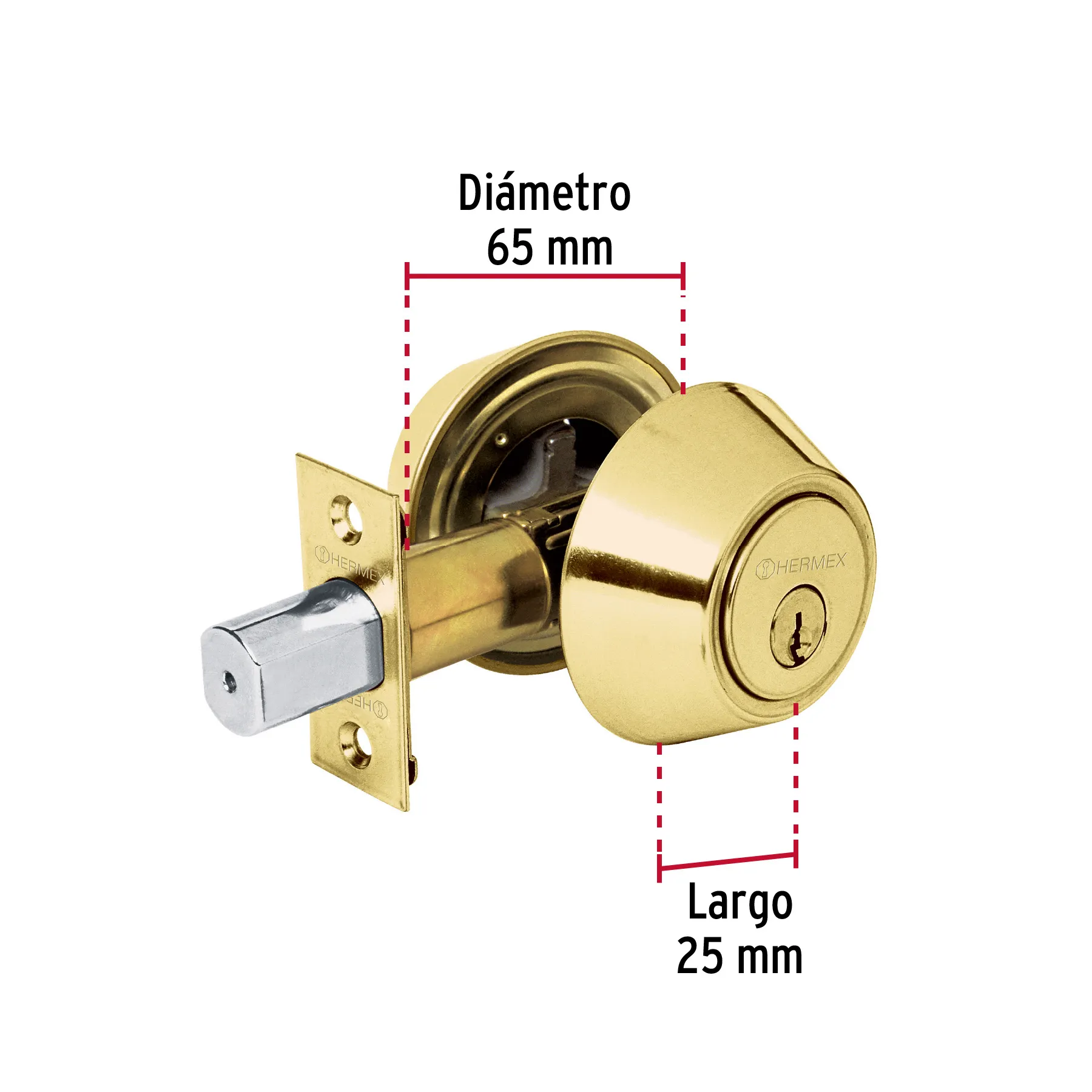 Cerradura de cerrojo Laton brillante Hermex (Basic) Llave tradicional