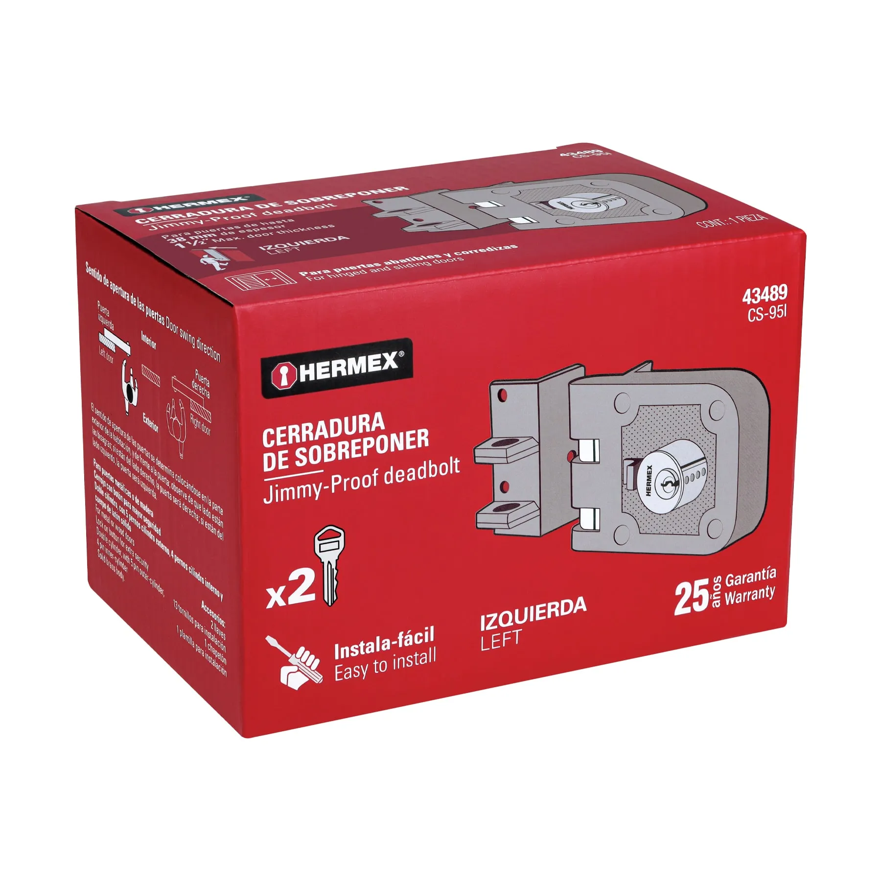 Cerradura de sobreponer Hermex Para puerta corredizas Izquierda