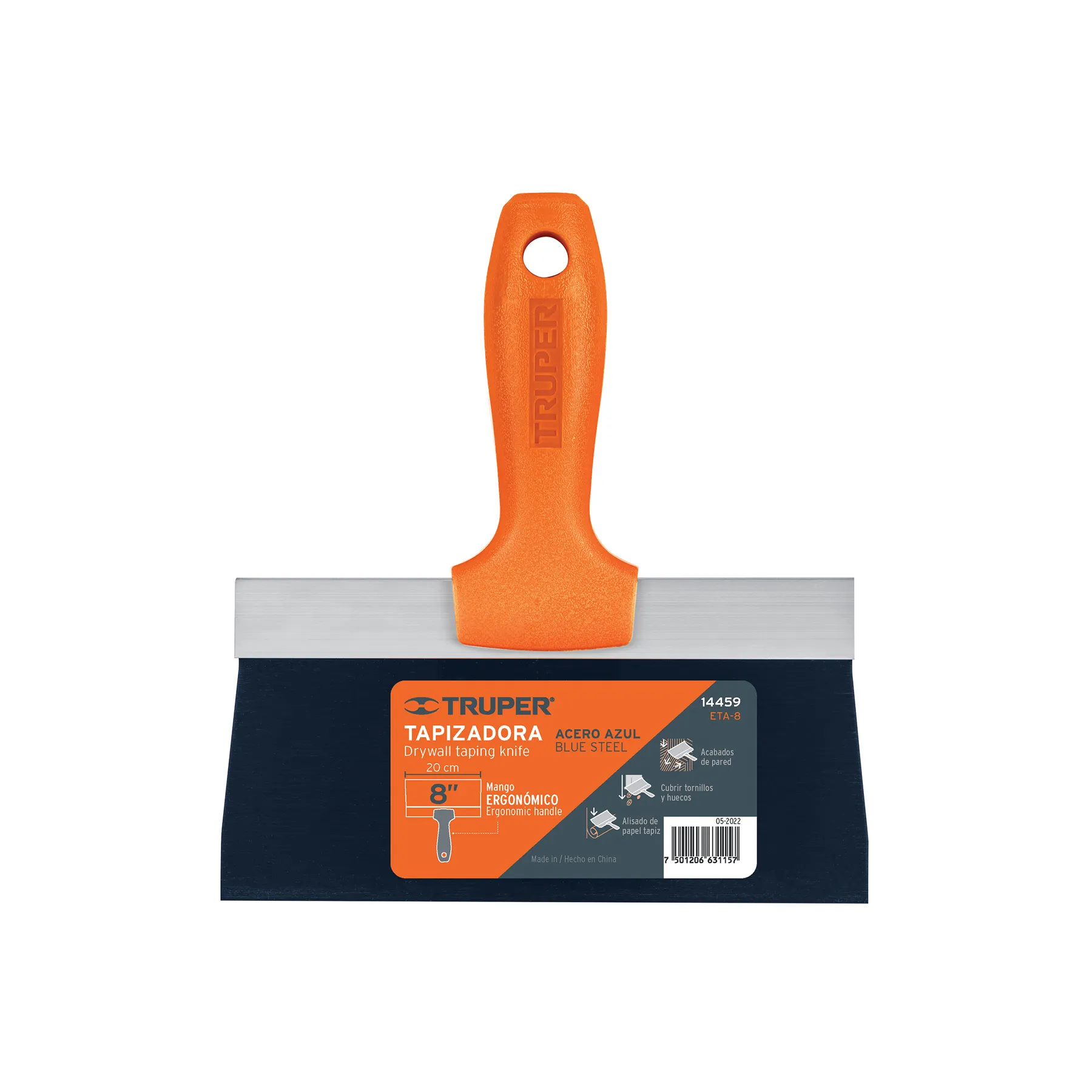 Espatula 8 " Corte recto Truper Hoja de acero Mango plastico Tapizadora