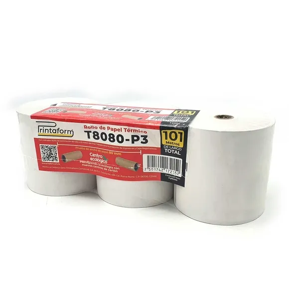 Papel térmico 80 mm 101 m Printaform Paquete (3 pz)