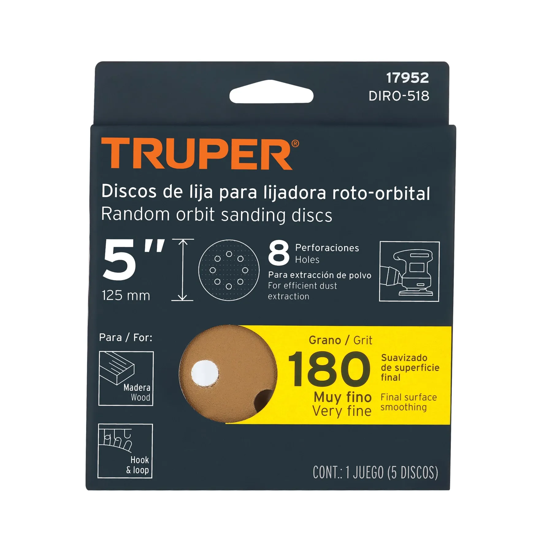 Lija orbital #180 Truper Paquete (5 pz)