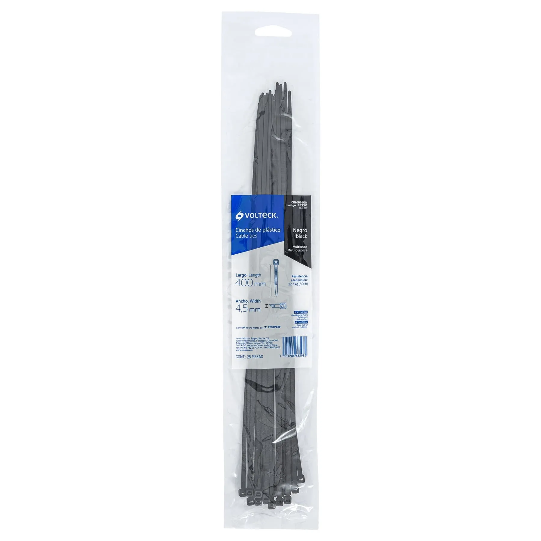 Cincho de plastico Negro 40 cm Volteck Por bolsa (25 pz)
