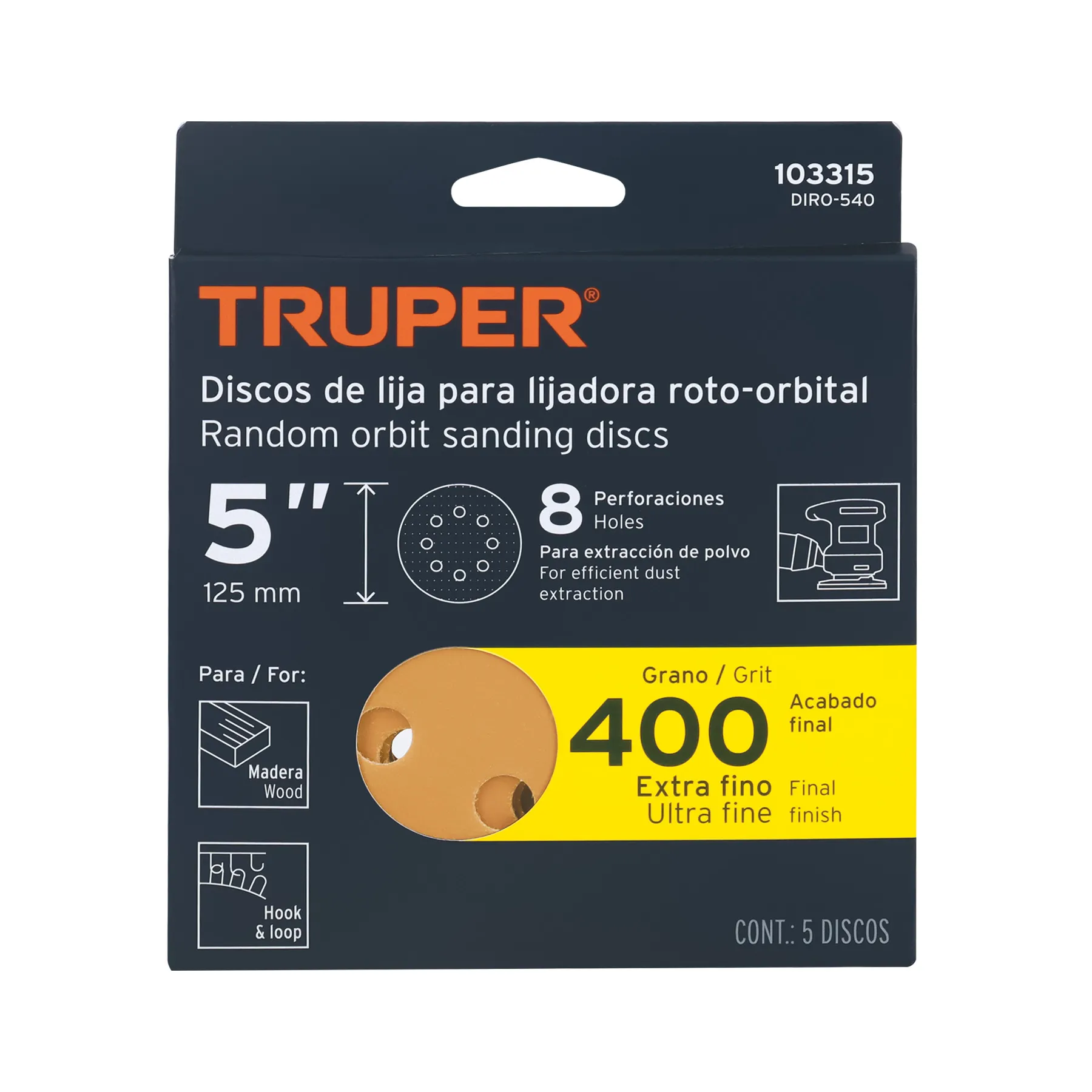 Lija orbital #400 Truper Paquete (5 pz)