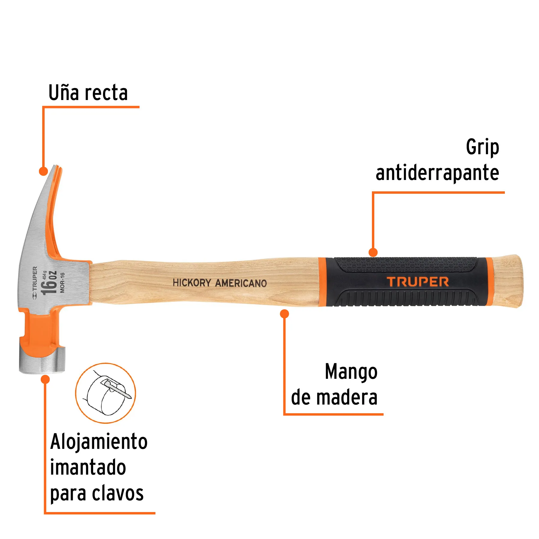 Martillo Truper 16 oz Mango de madera con Grip