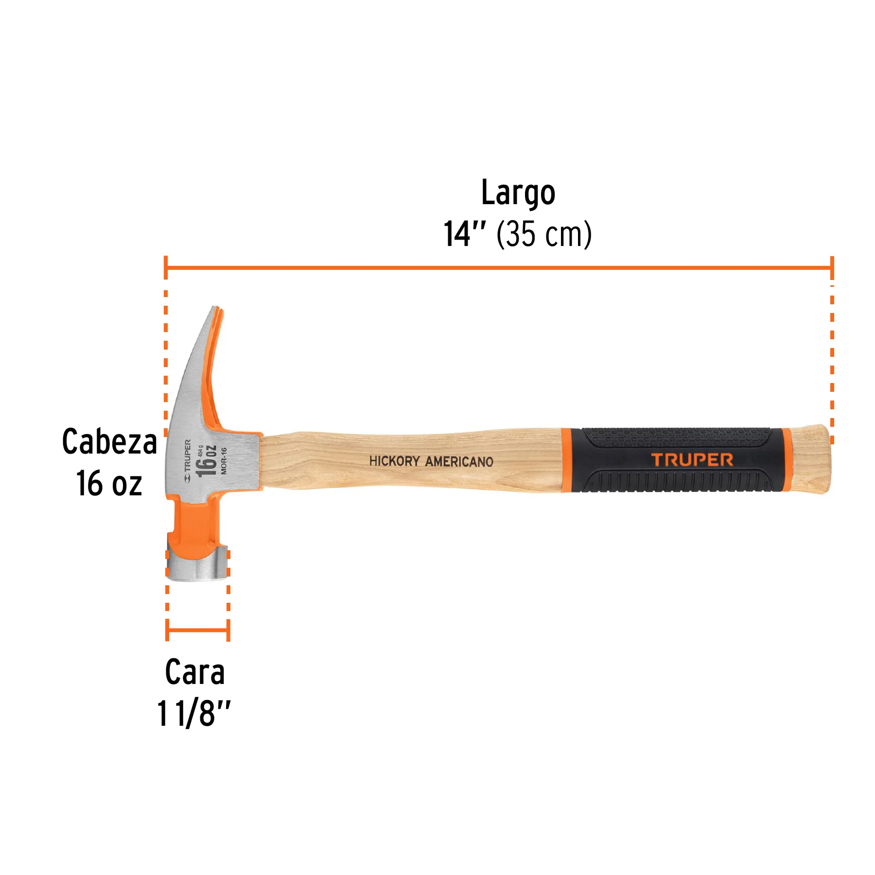 Martillo Truper 16 oz Mango de madera con Grip