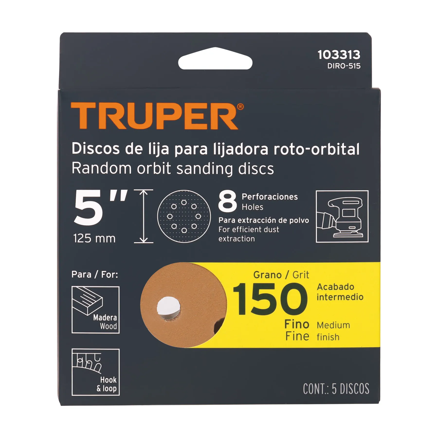 Lija orbital #150 Truper Paquete (5 pz)