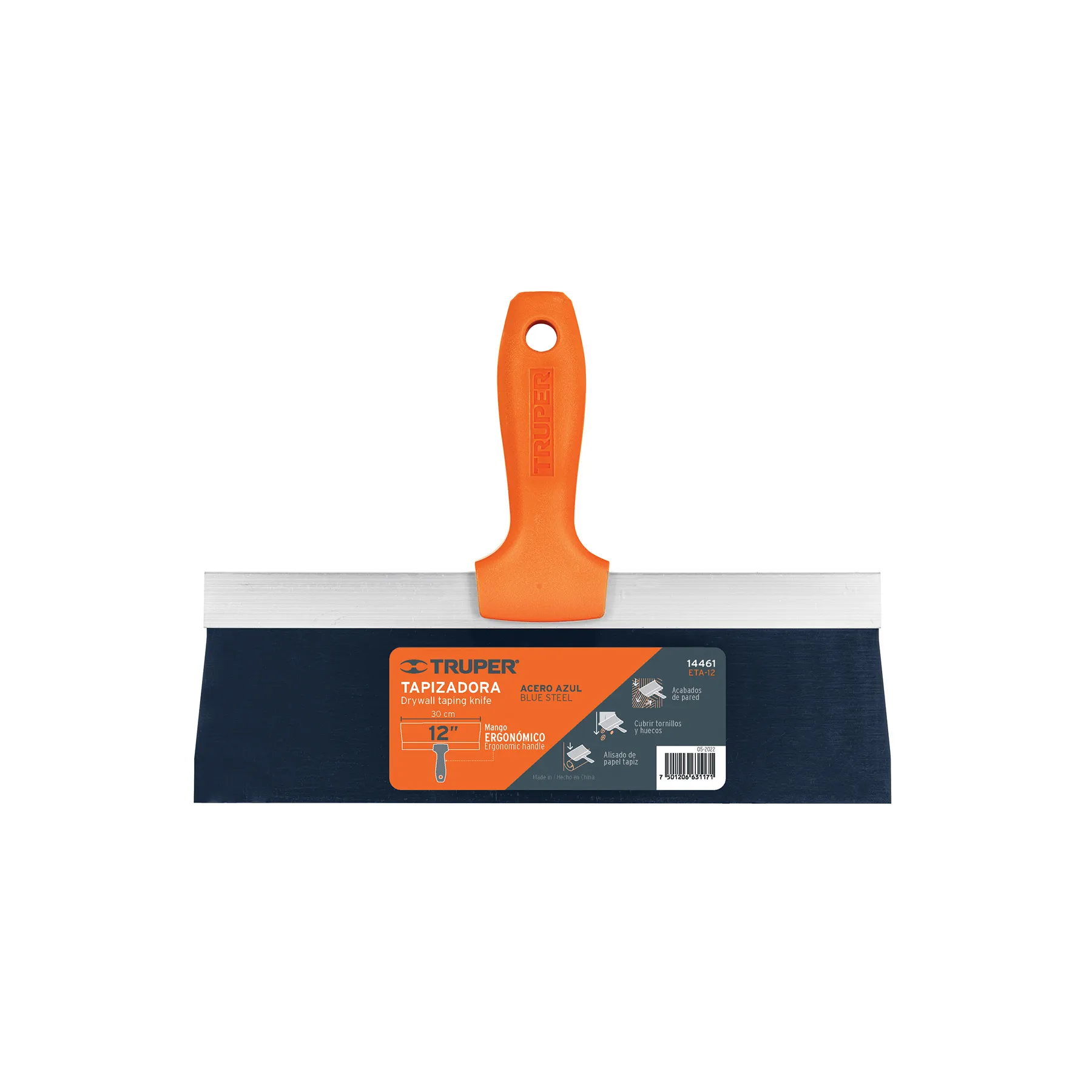 Espatula 12 " Corte recto Truper Hoja de acero Mango plastico Tapizadora
