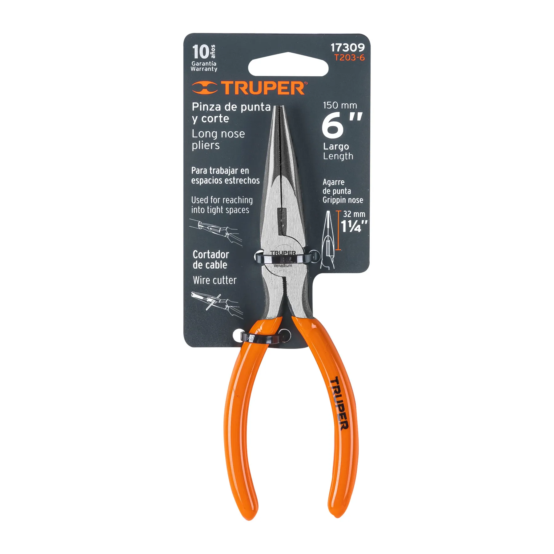 Pinzas de punta y corte 6 " Truper PVC