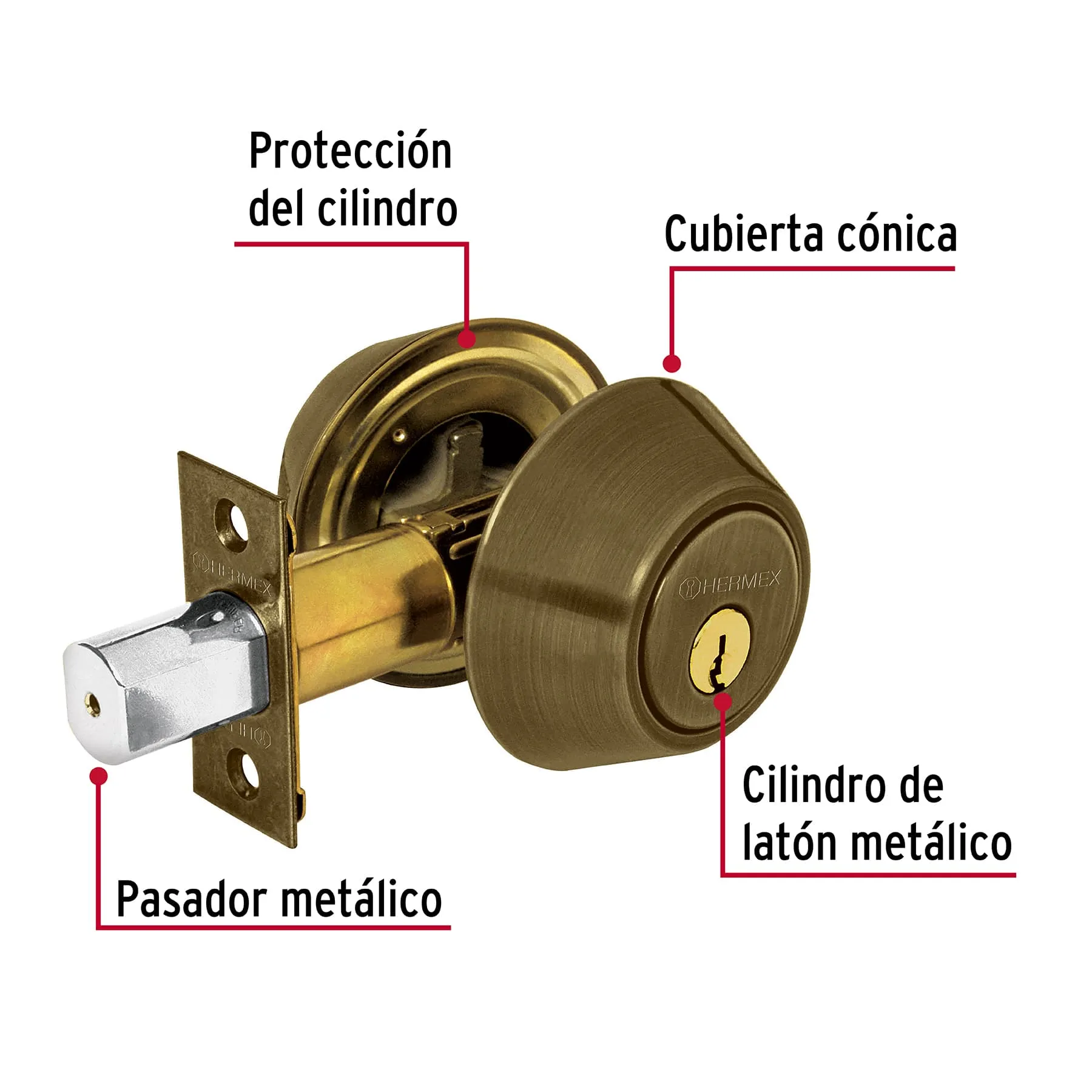 Cerradura de cerrojo Laton antiguo Hermex (Basic)