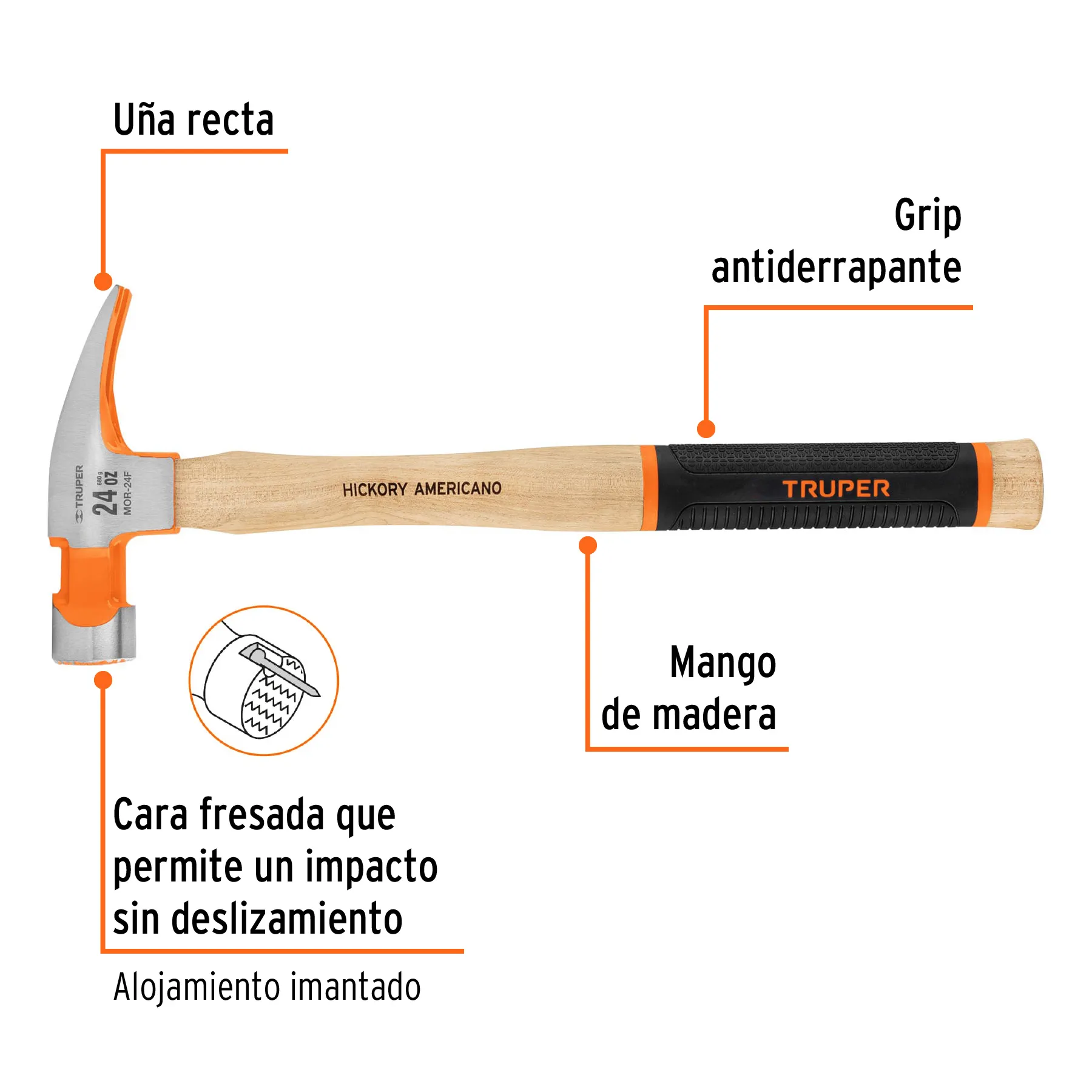 Martillo Truper 24 oz Mango de madera con Grip