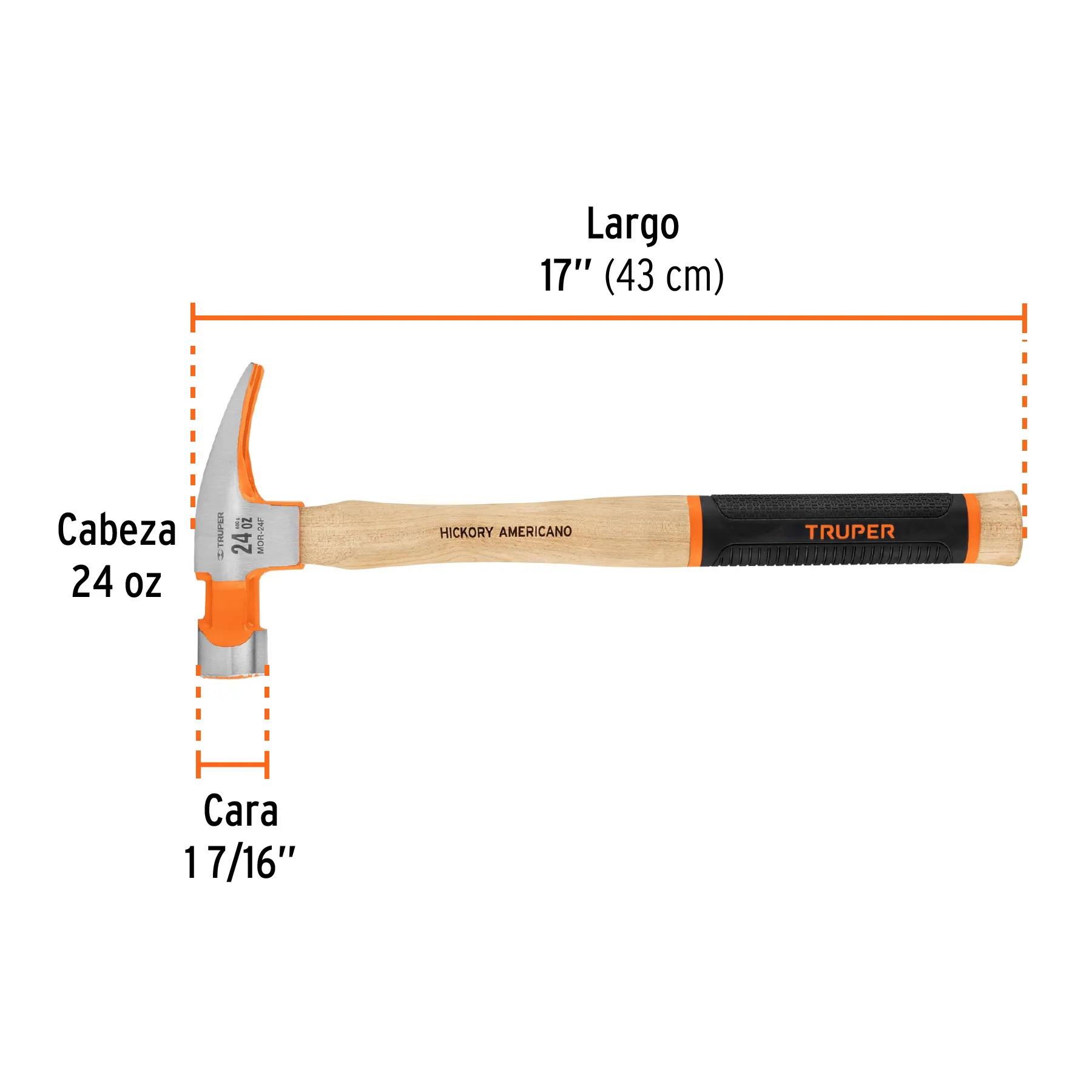 Martillo Truper 24 oz Mango de madera con Grip