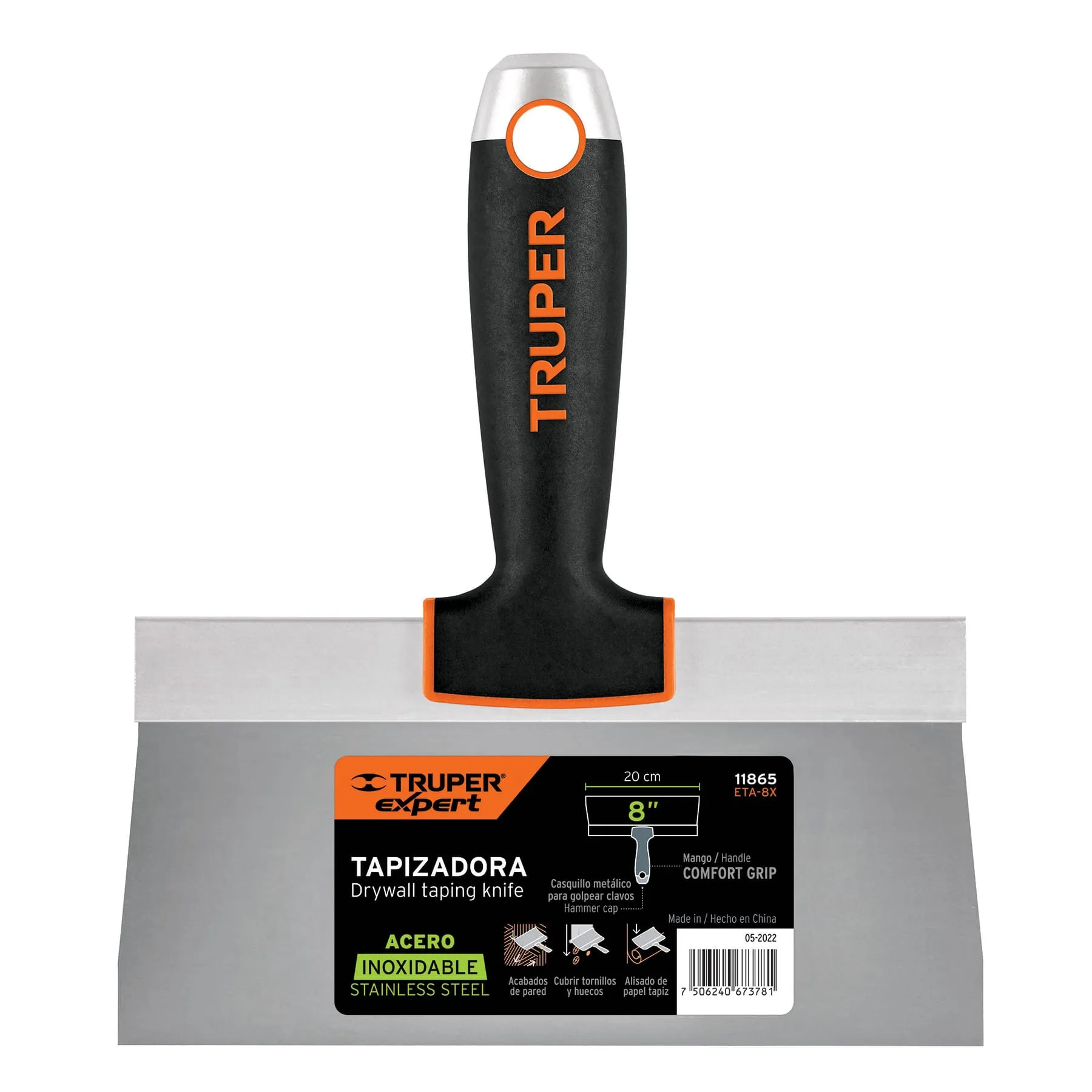 Espatula 8 " Corte recto Truper Expert Hoja de acero Mango de metal Tapizadora