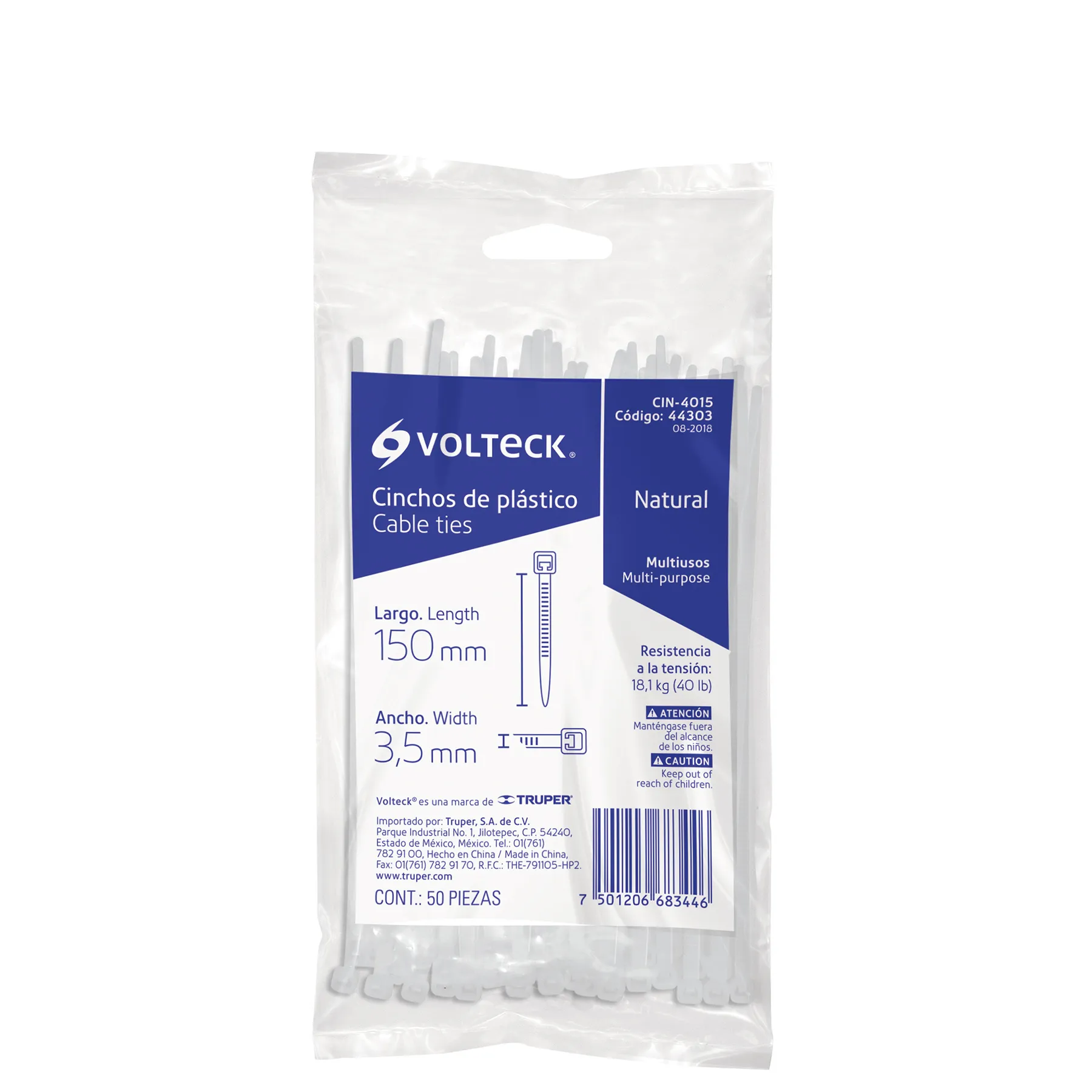 Cincho de plastico Blanco 15 cm Volteck Por bolsa (50 pz)