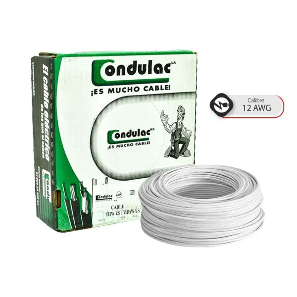 Cable sencillo #12 Blanco Condulact Por caja (100 m)
