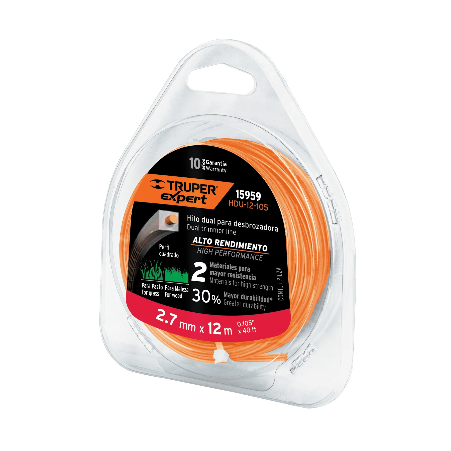 Hilo para desbrozadora  2.7 mm Naranja Truper Expert