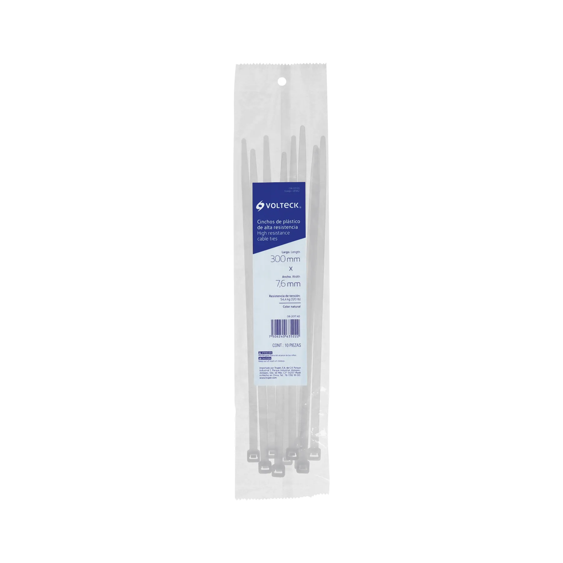 Cinchos de plastico 7.5 mm Blanco 30 cm Volteck Por bolsa (10 pz)