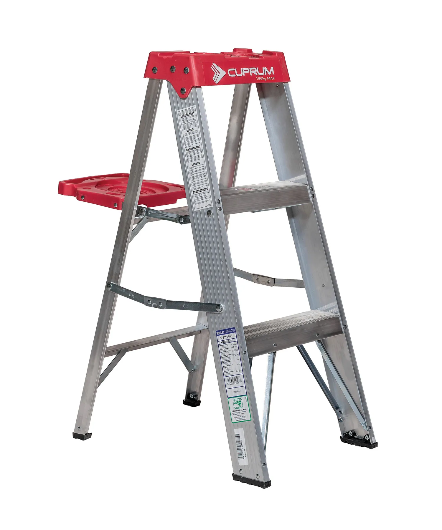 Escalera 0.91 m 150 kg (uso comercial) Cuprum Aluminio 2 peldaños Tijera