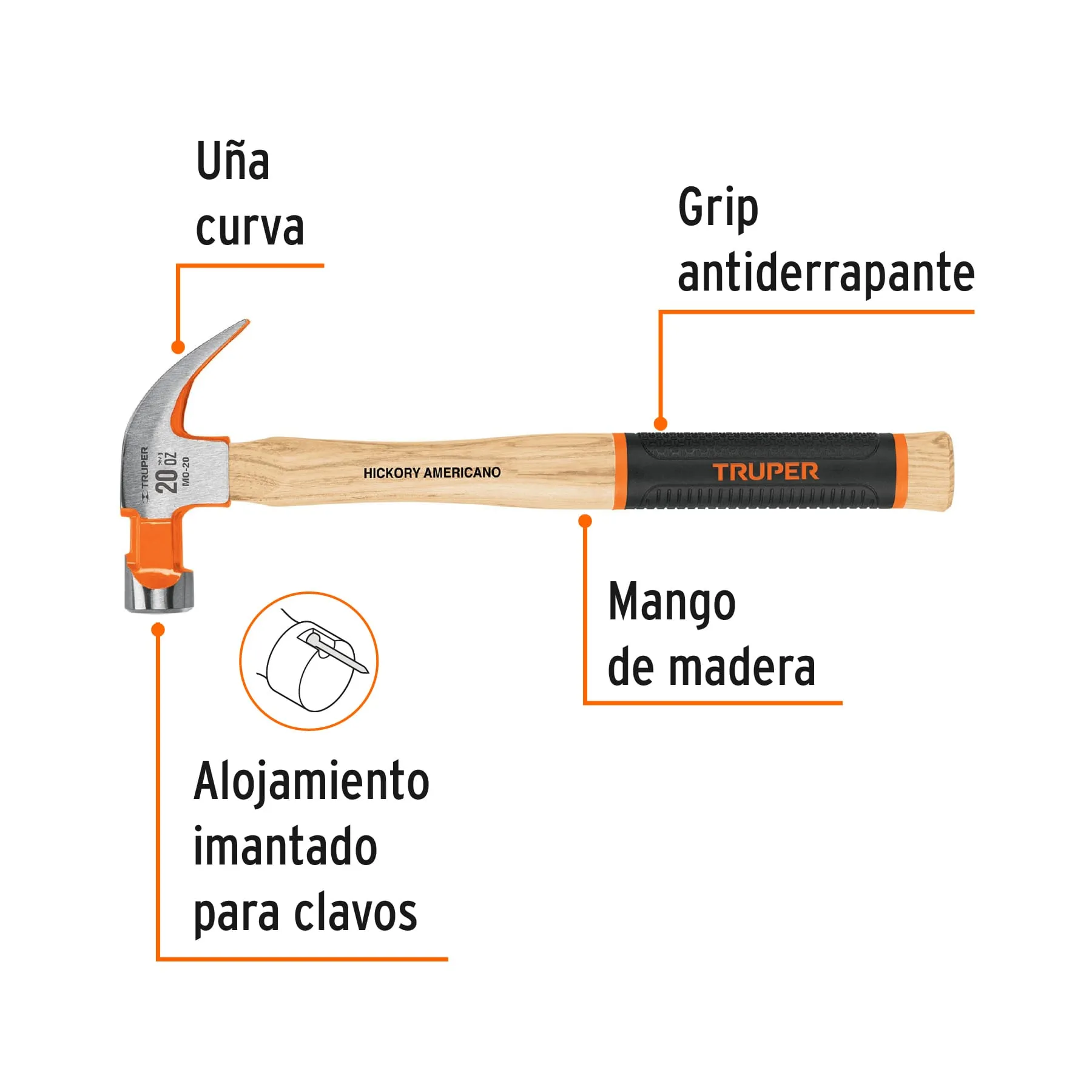 Martillo Truper 20 oz Mango de madera con Grip