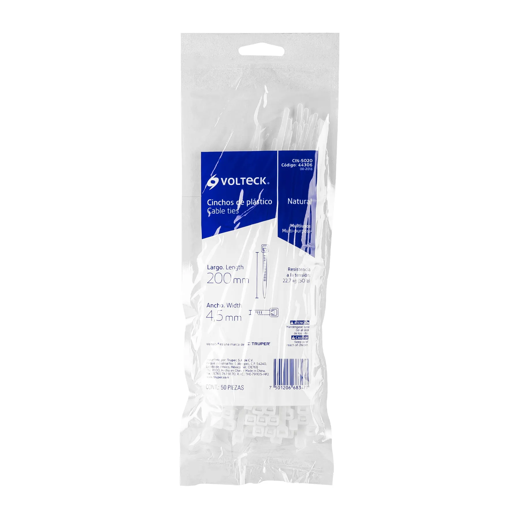 Cincho de plastico Blanco 20 cm Volteck Por bolsa (50 pz)