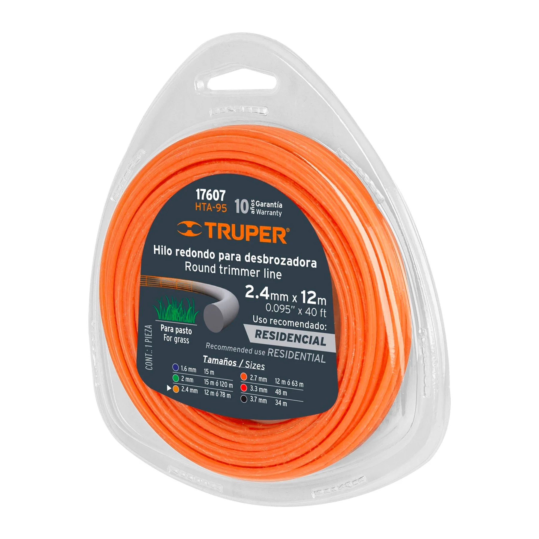 Hilo para desbrozadora  2.4 mm Naranja Truper