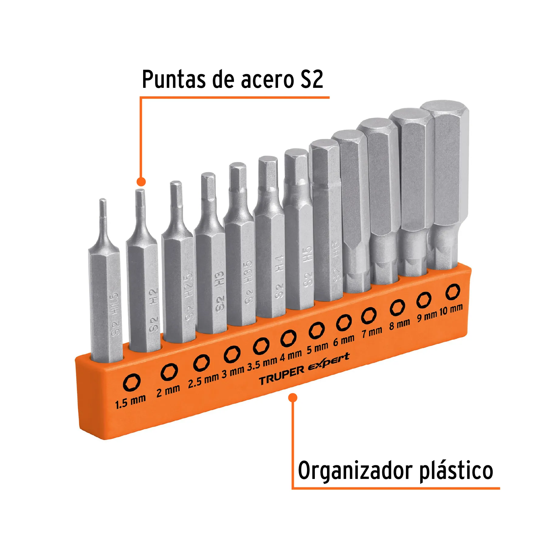 Juego de 12 puntas para desarmador Largo 2 " Truper Exagonales mm