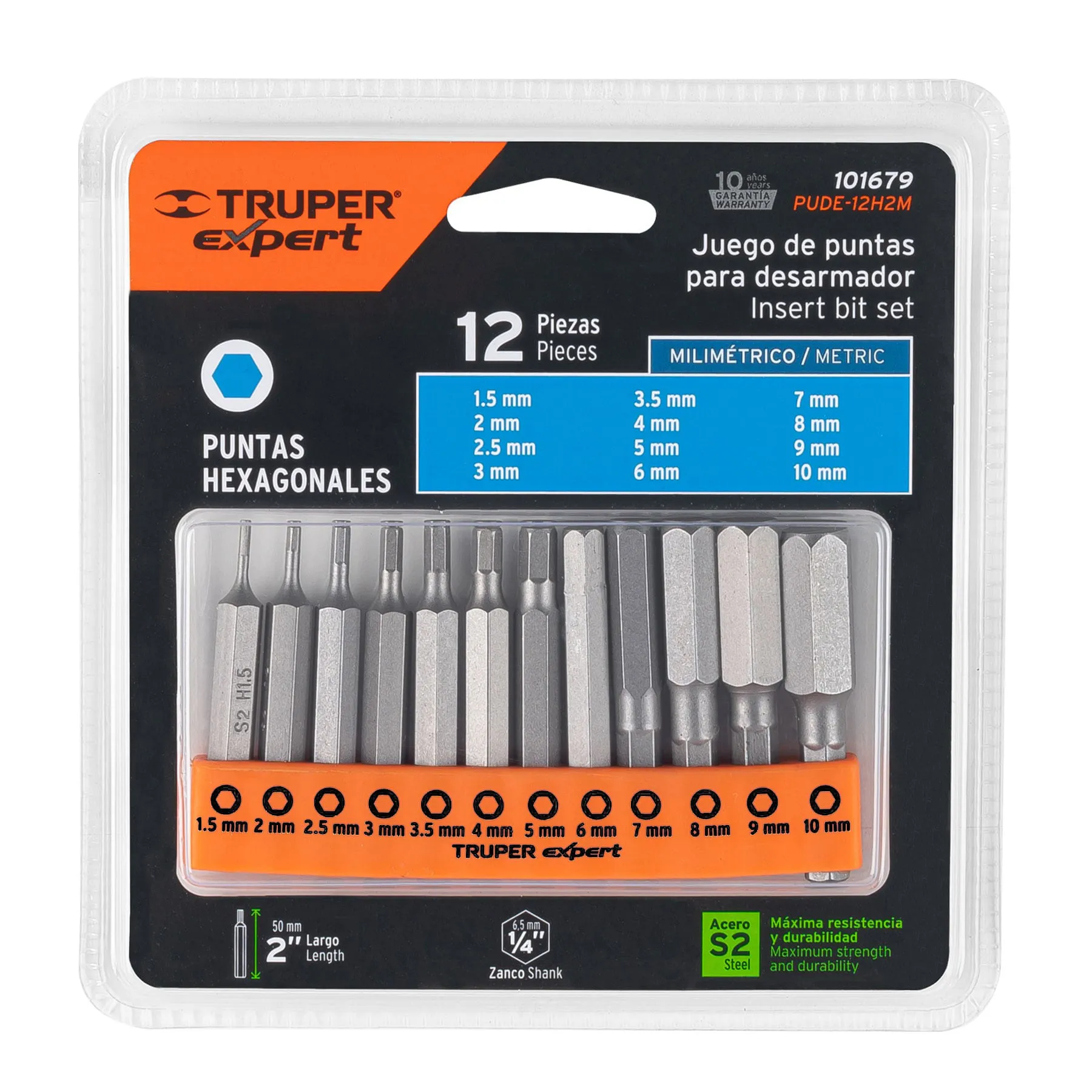 Juego de 12 puntas para desarmador Largo 2 " Truper Exagonales mm