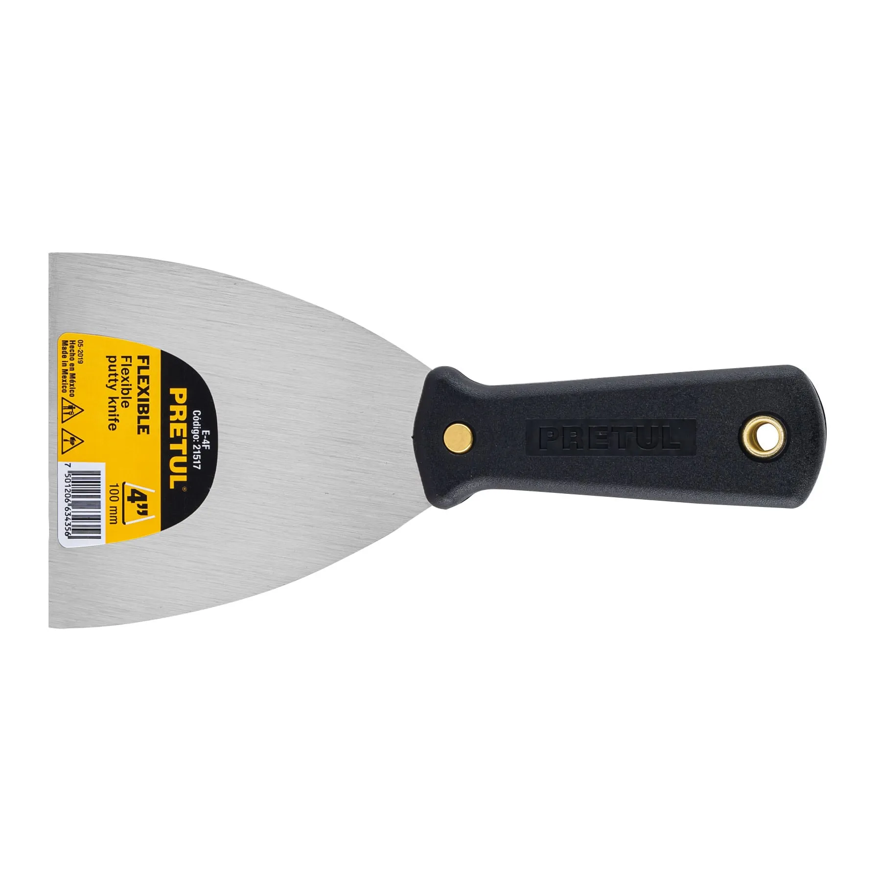 Espatula 4 " Corte diagonal Pretul Hoja de acero Mango plastico Flexible