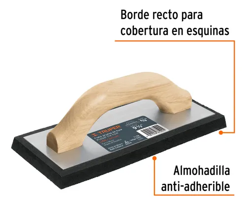 Flota Liso 5/8 " Mango de madera Truper Hule 24 x 10 cm