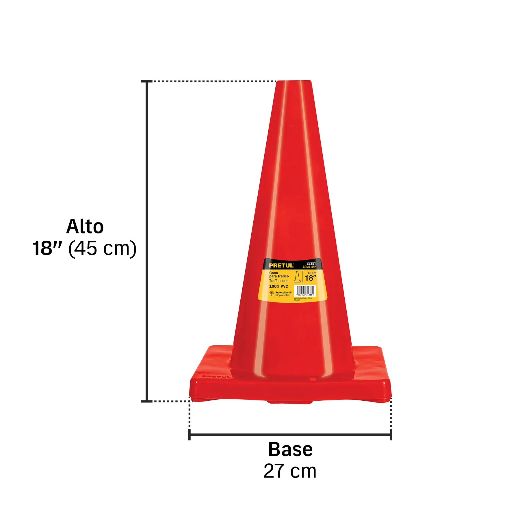 Cono para trafico 45 cm (18") Pretul De pvc
