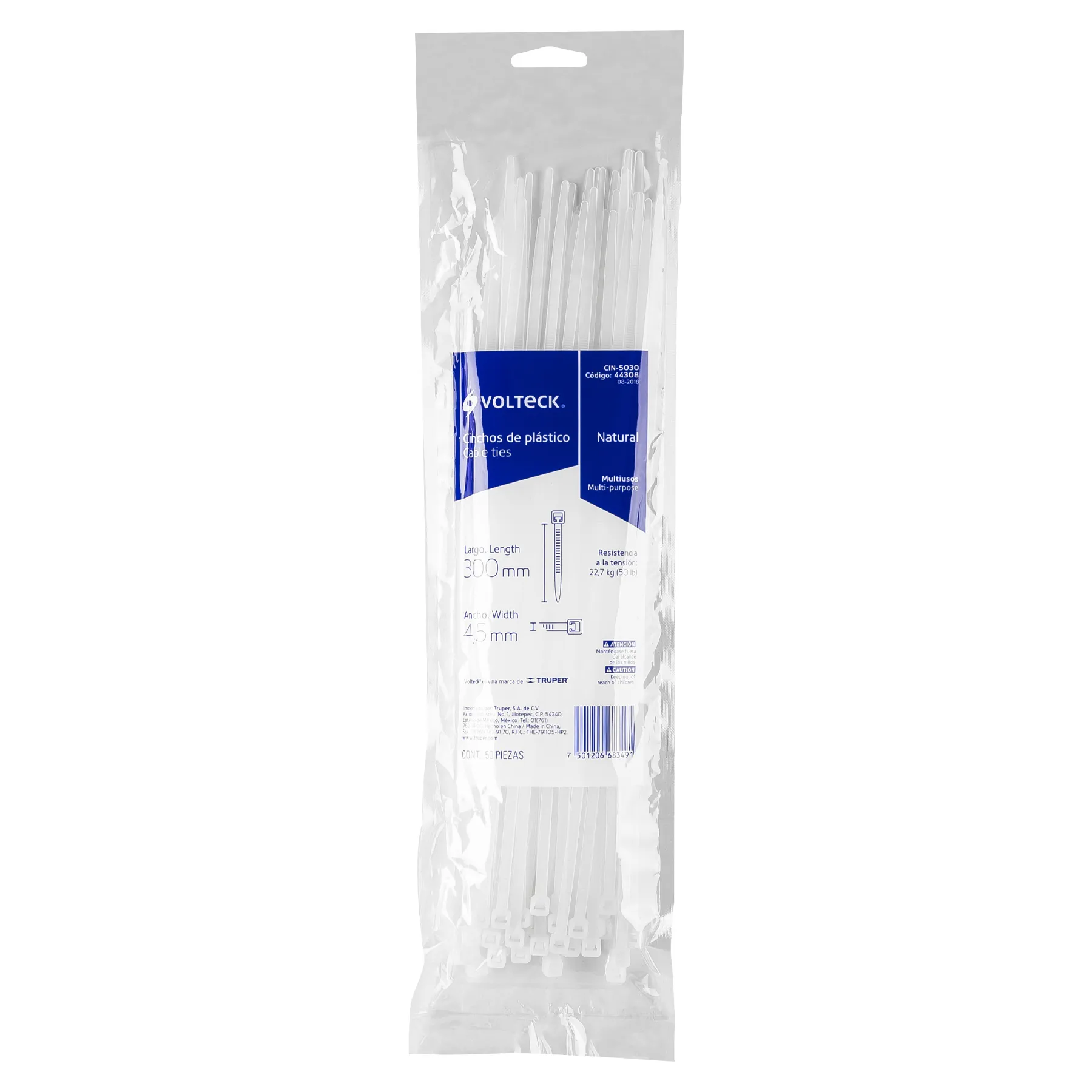 Cincho de plastico Blanco 30 cm Volteck Por bolsa (50 pz)
