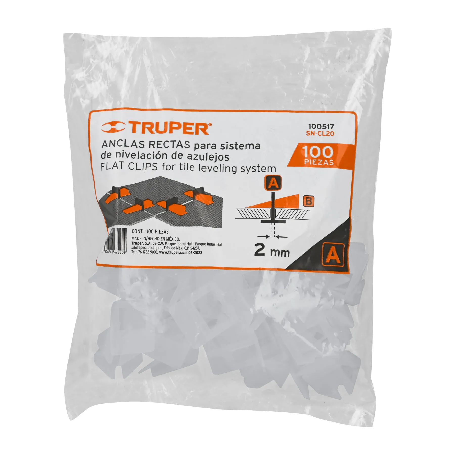 Ancla para nivelación de azulejos Recta Truper 2 mm Bolsa (100 pz)