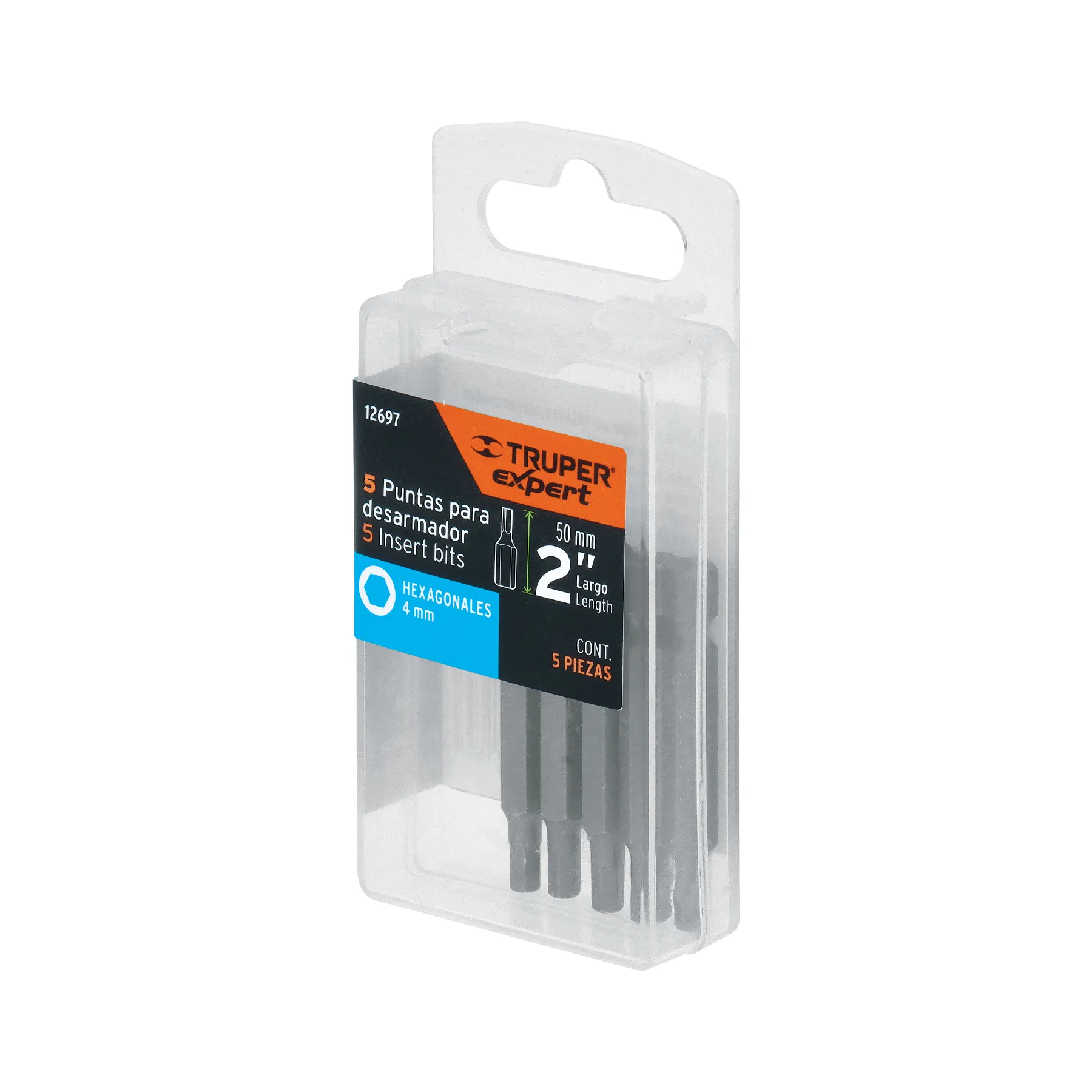 Punta hexagonal Largo 2 " Truper 4 mm Estuche con 5 pz