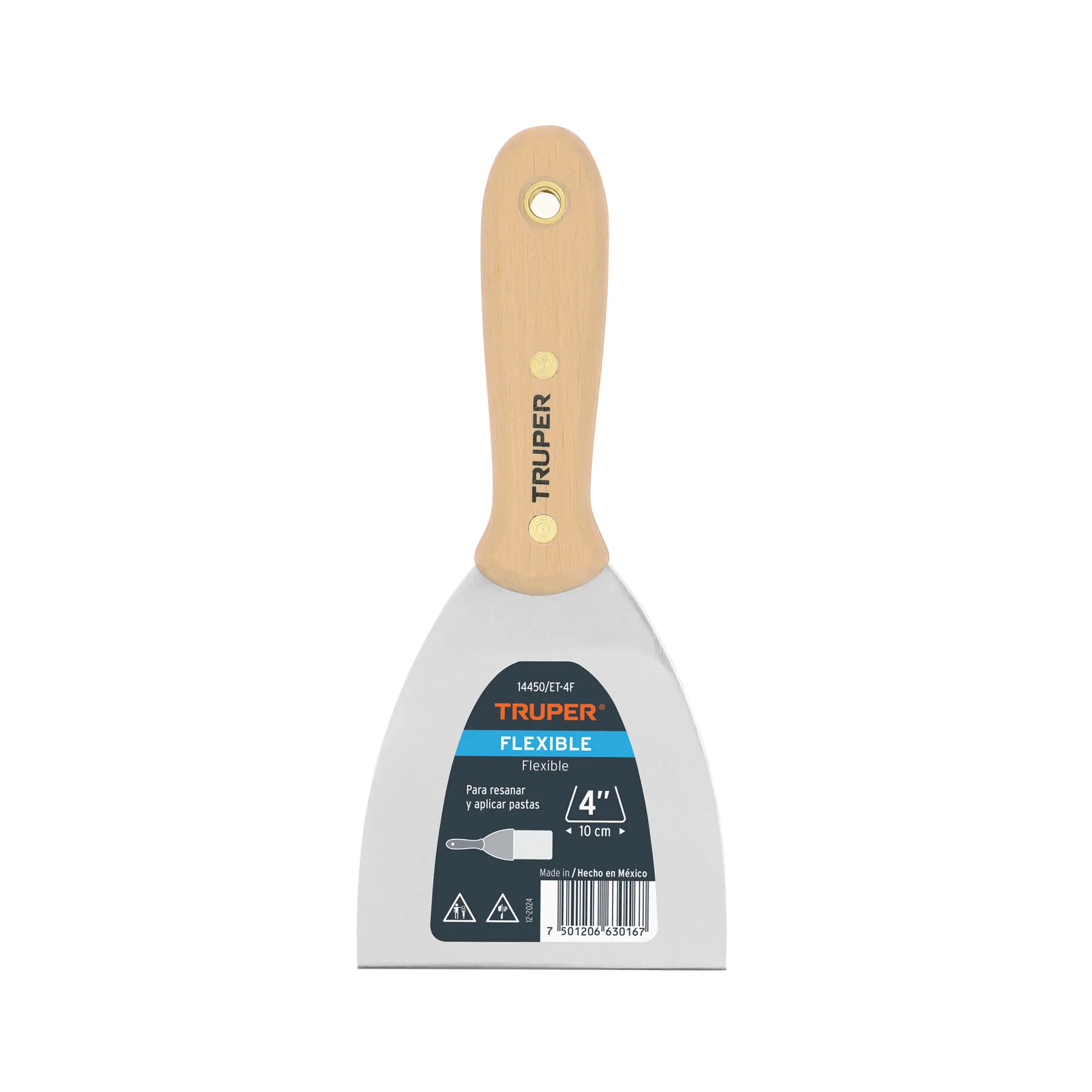 Espatula 4 " Corte recto Truper Hoja de acero Mango de madera Flexible