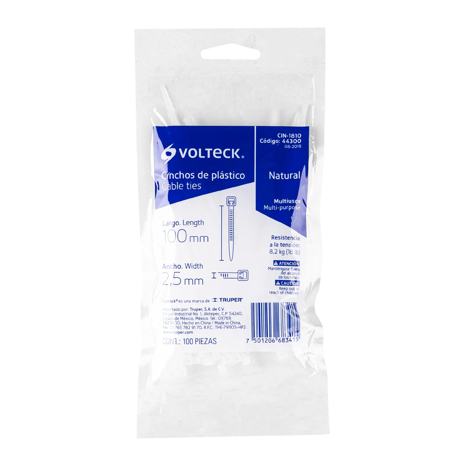 Cincho de plastico Blanco 10 cm Volteck Por bolsa (100 pz)