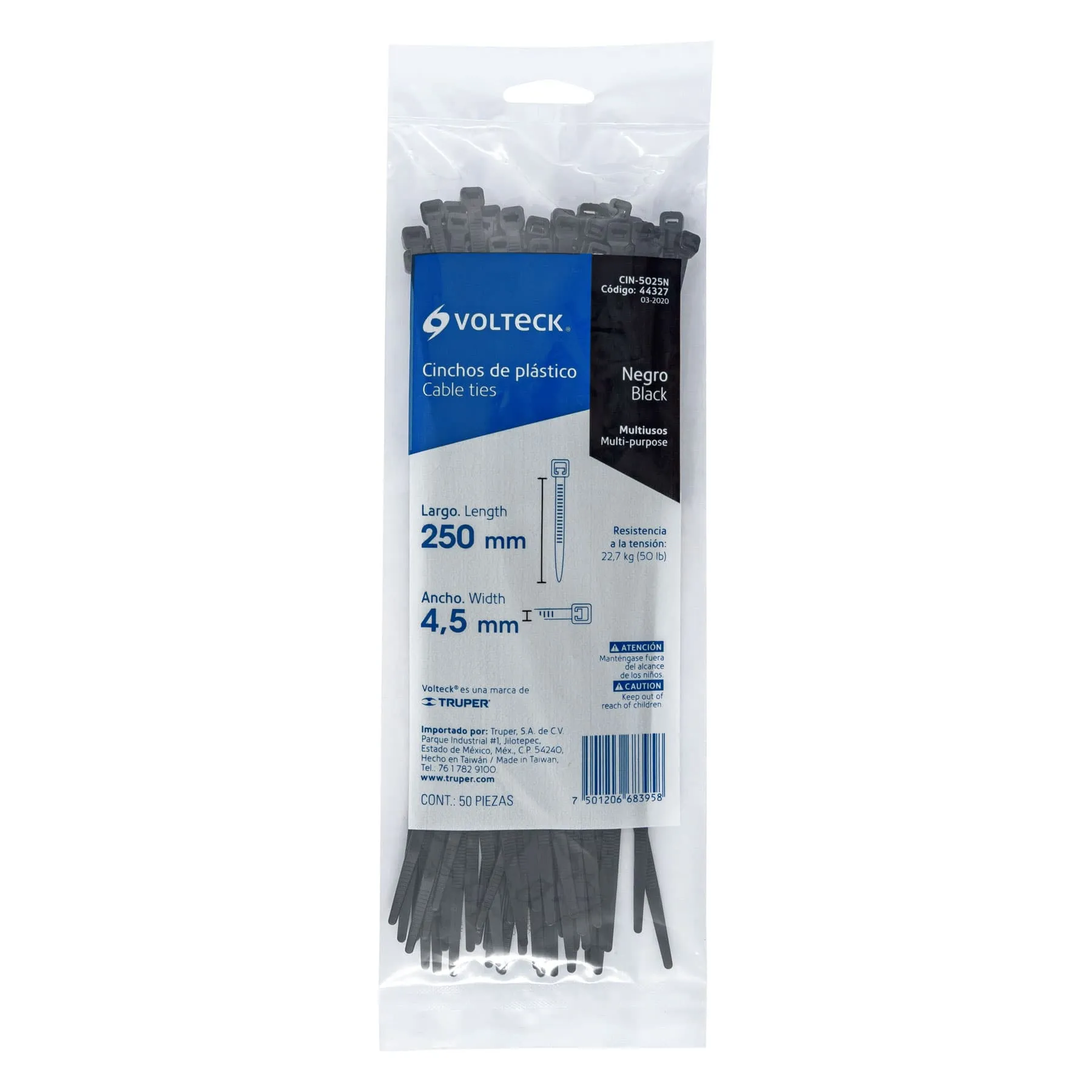 Cincho de plastico Negro 25 cm Volteck Por bolsa (50 pz)