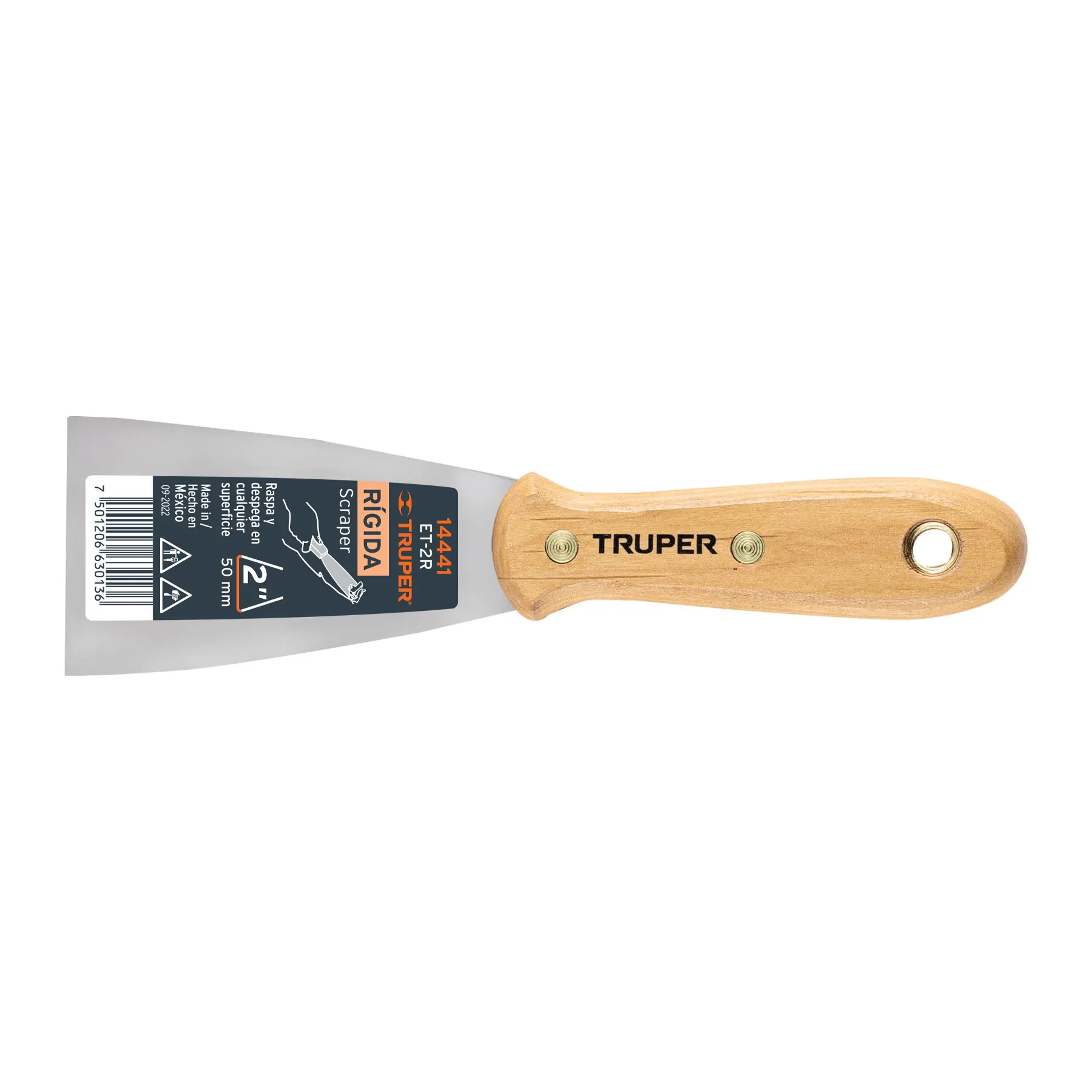 Espatula 2 " Corte recto Truper Hoja de acero Mango de madera Rigida