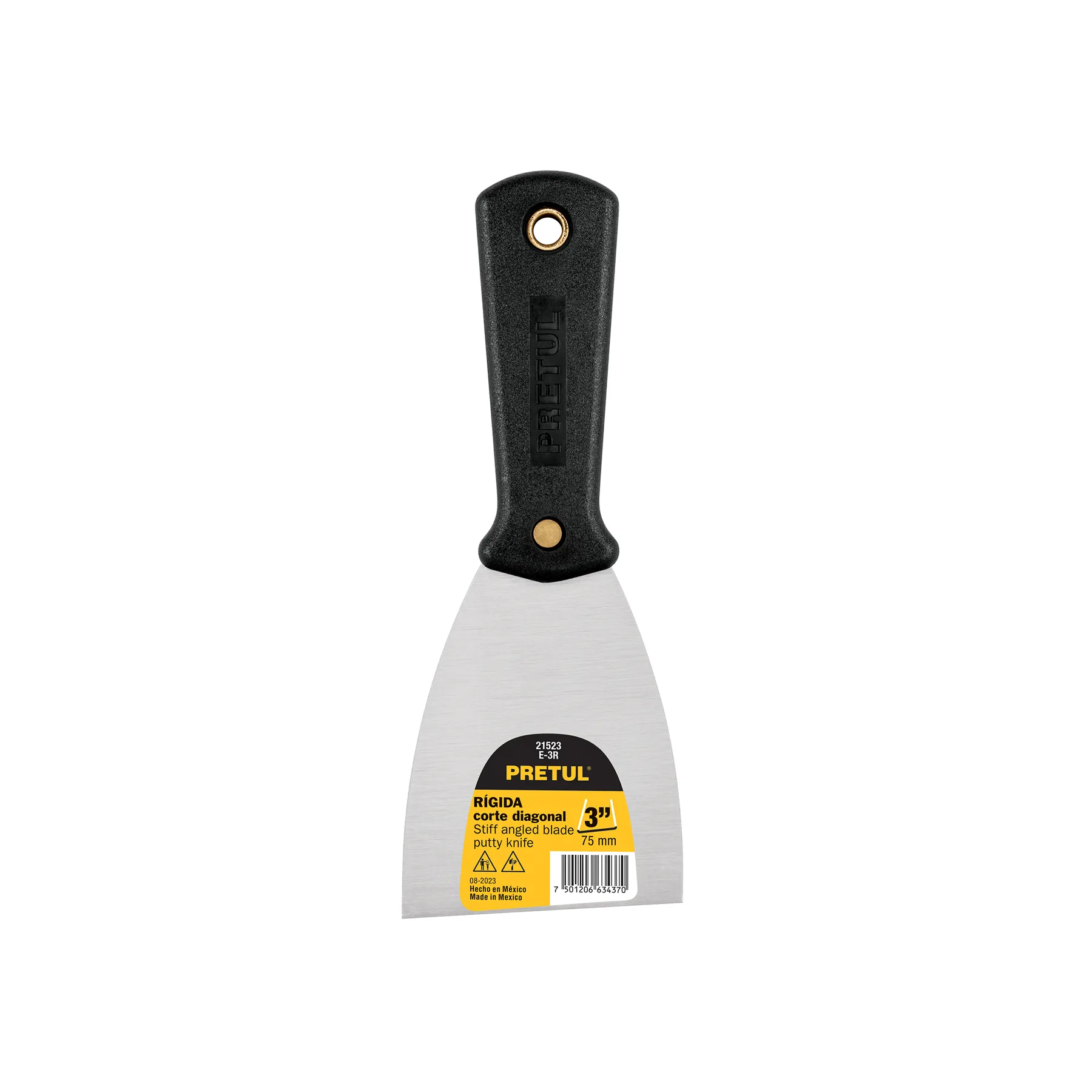 Espatula 3 " Corte diagonal Pretul Hoja de acero Mango plastico Rigida