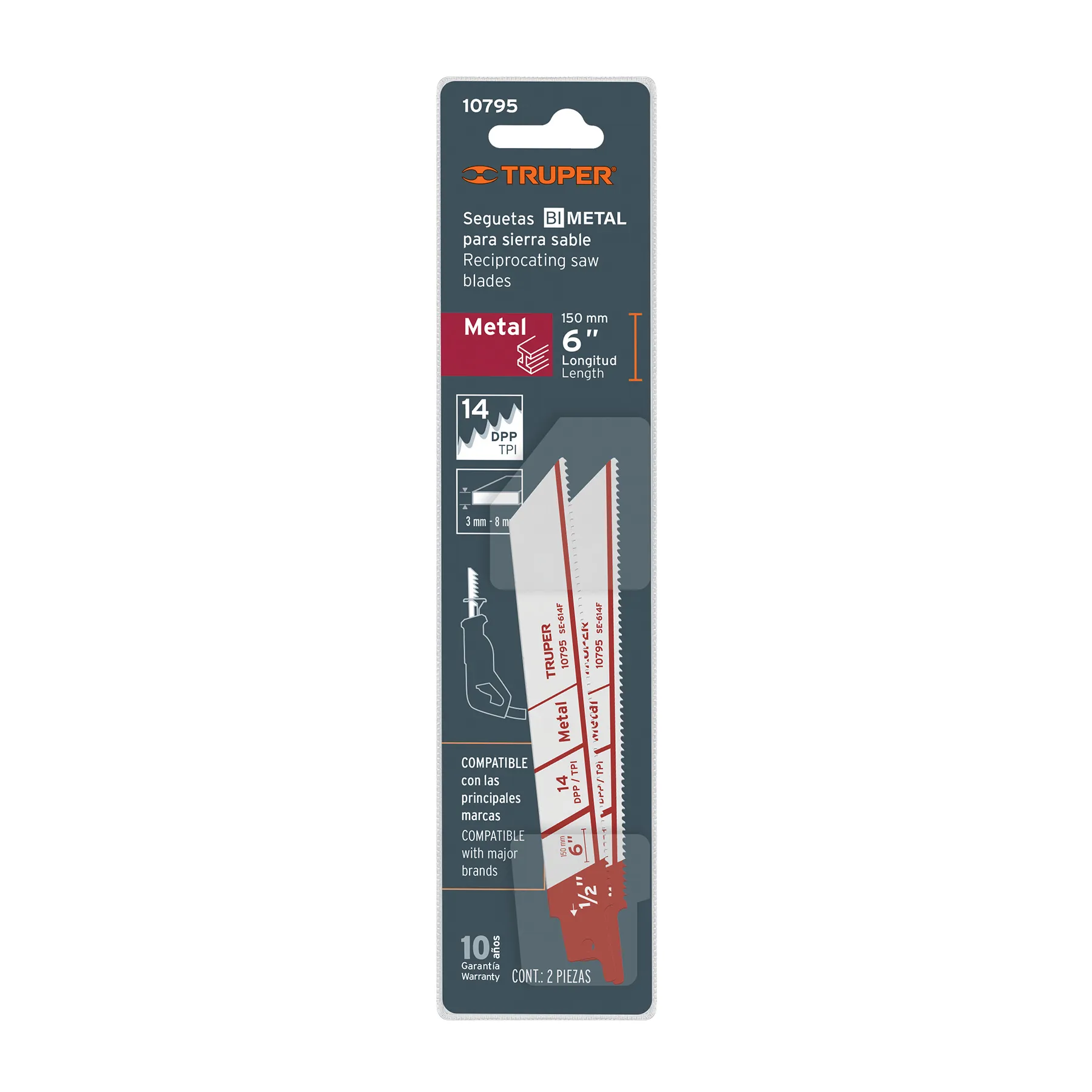 Segueta para sierra sable 6 " Truper Blister ( 2 pz ) Para metal
