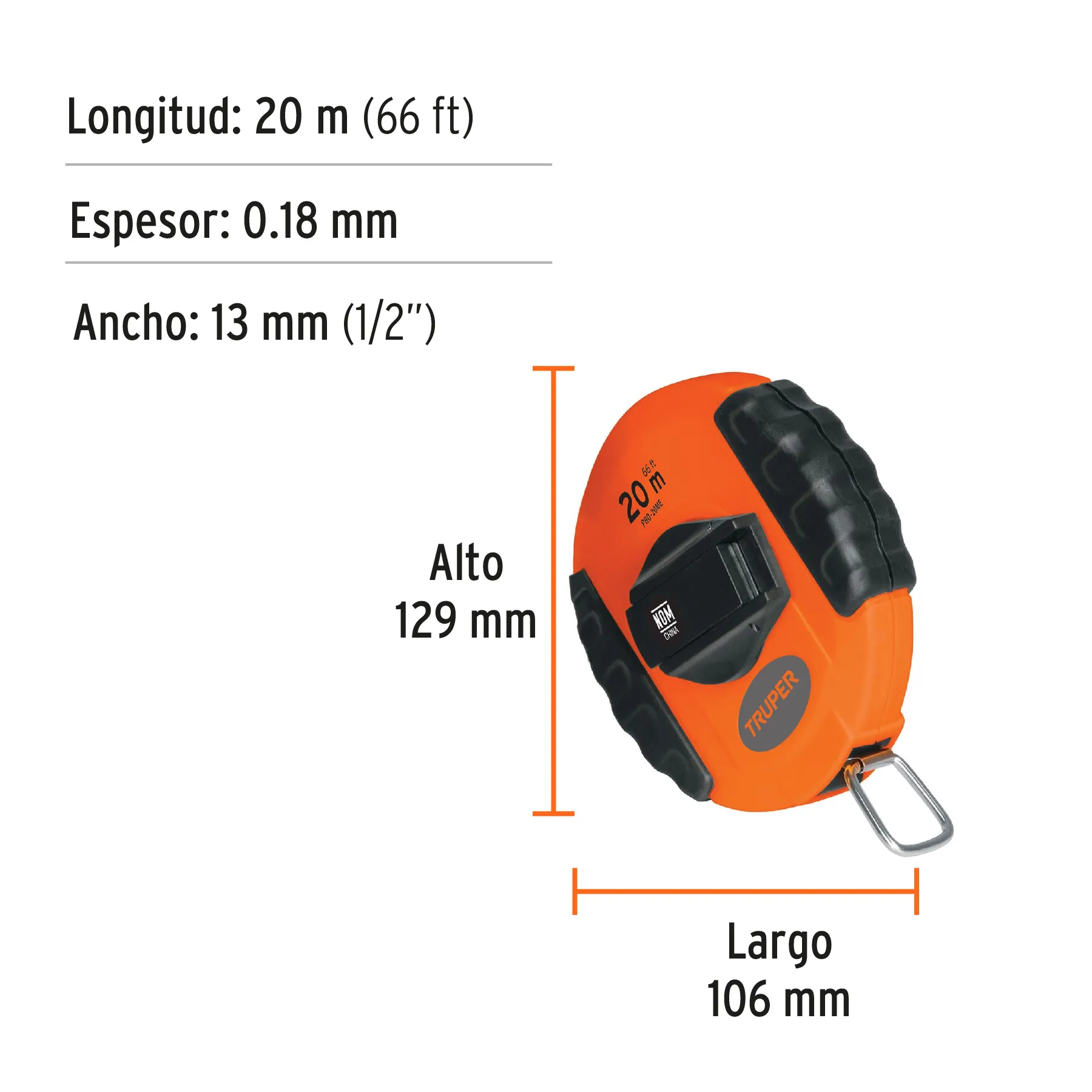 Cintas largas (20 m) Truper Metalica ,carcasa plastica