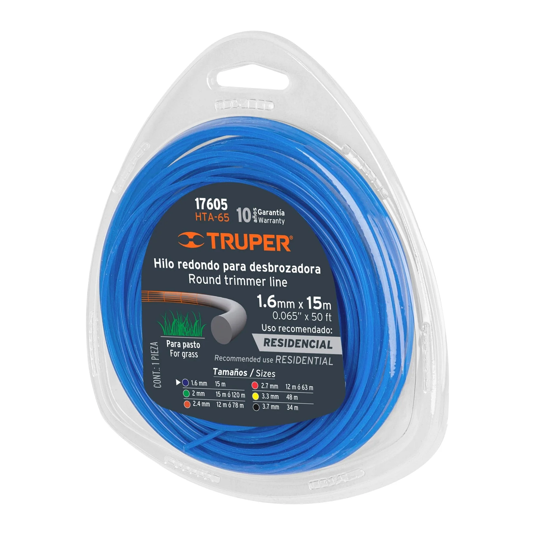 Hilo para desbrozadora  1.6 mm Azul Truper
